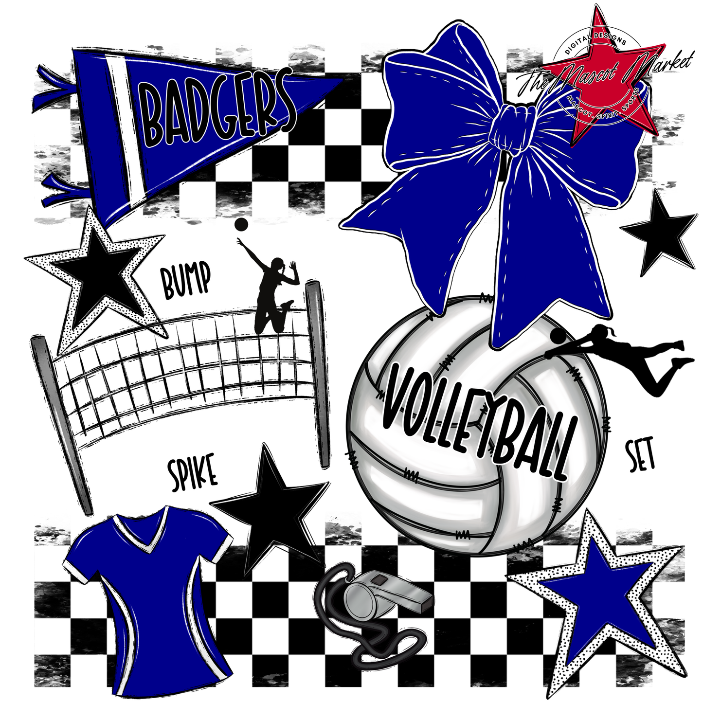 Badgers Volleyball Checkers Design-Blue