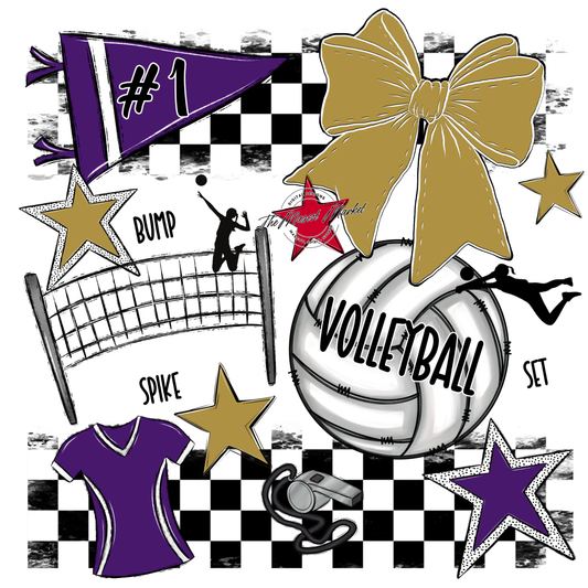 Volleyball Checkers Spirit Design-Purple-Gold