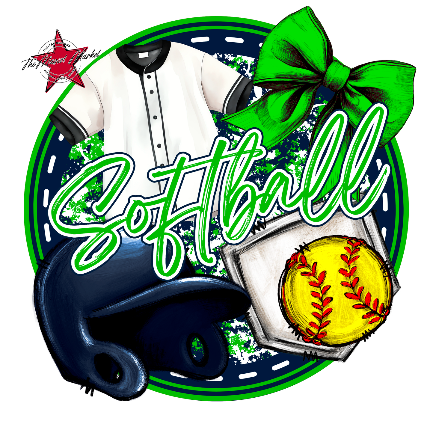 Circle Softball Design-Navy-Bright Green