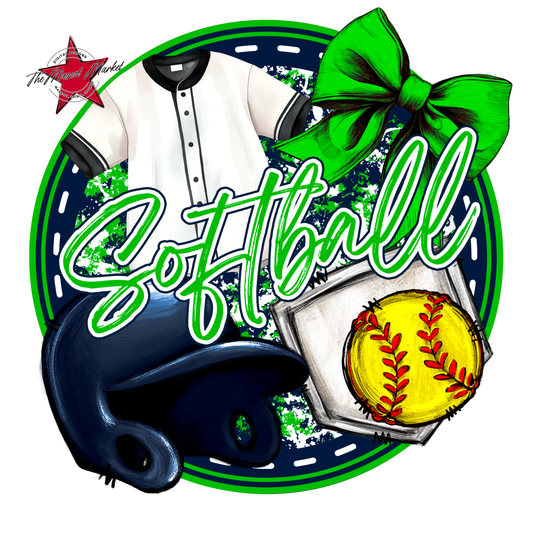 Circle Softball Design-Navy-Bright Green