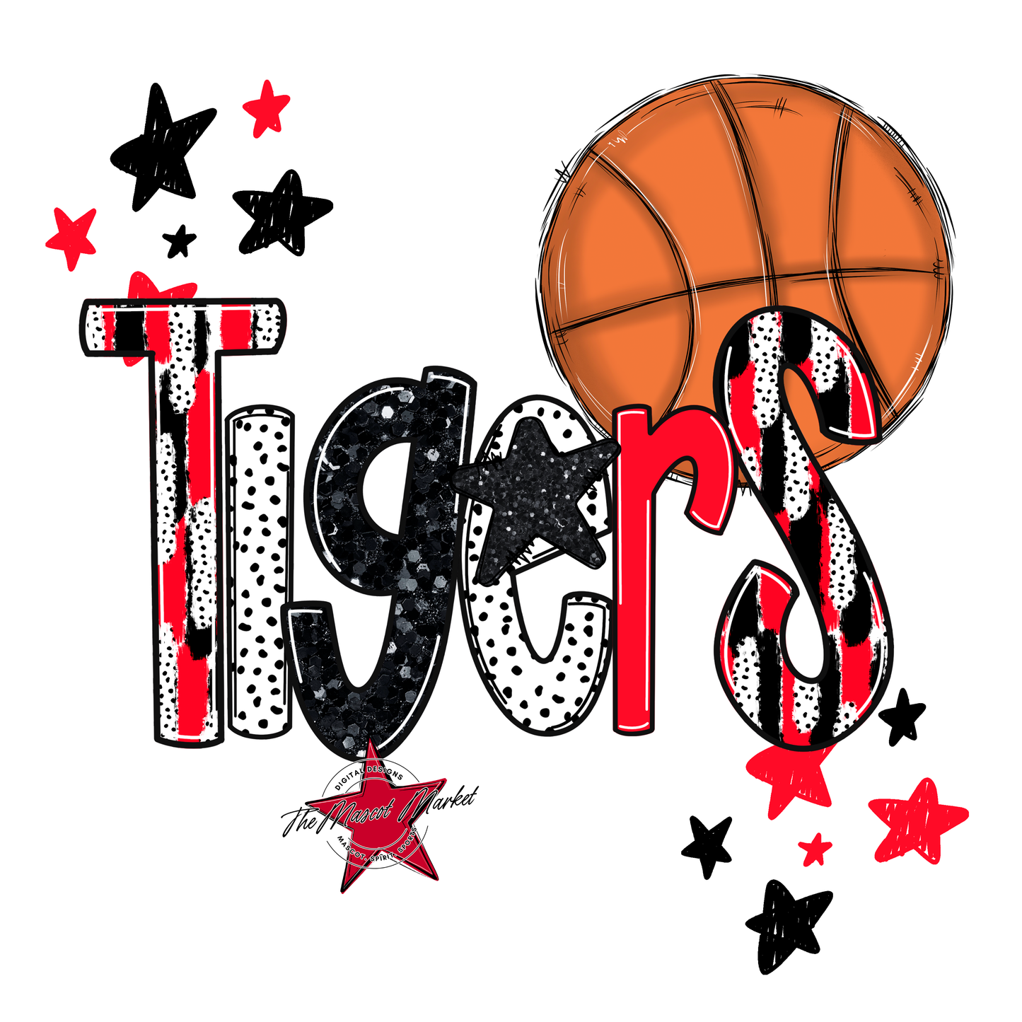 Tigers Basketball Scrape-Bright Red