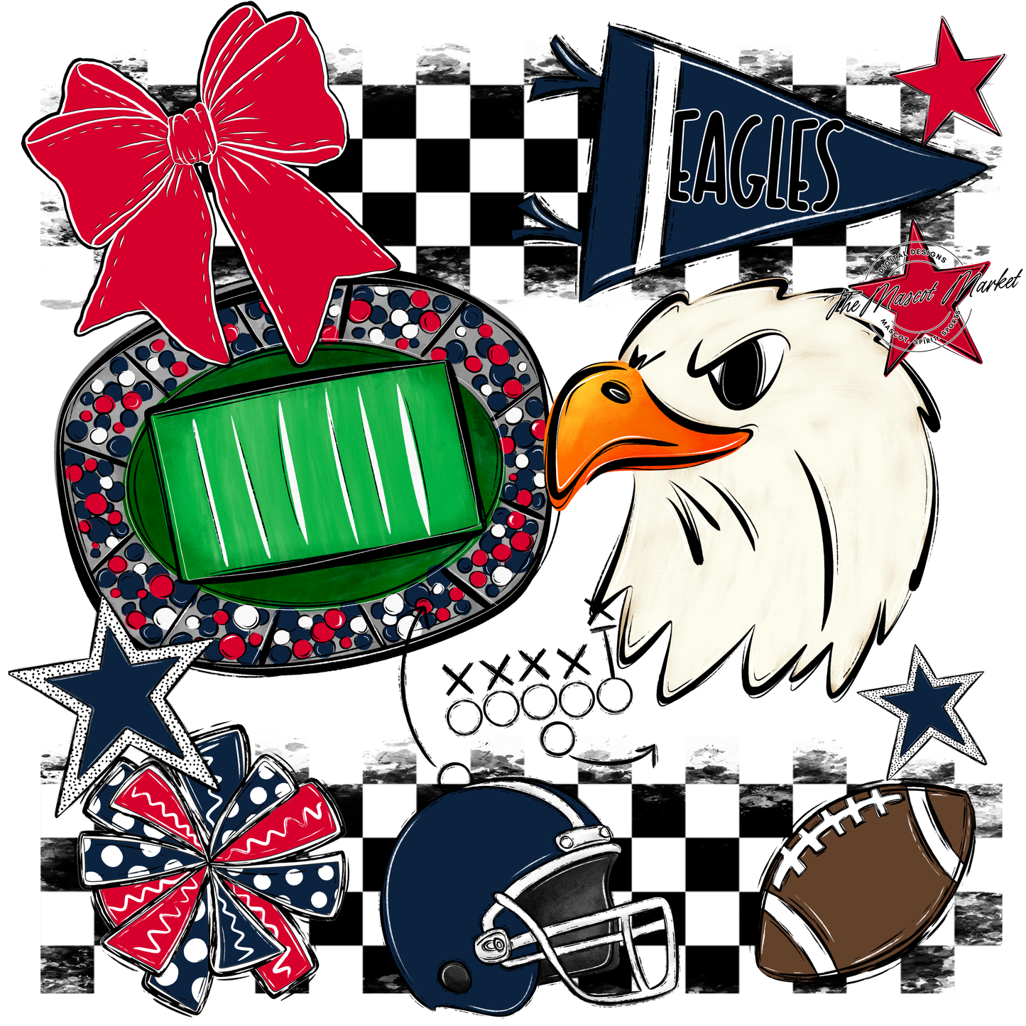 Eagles Checkers Mascot Spirit Design-Navy-Red