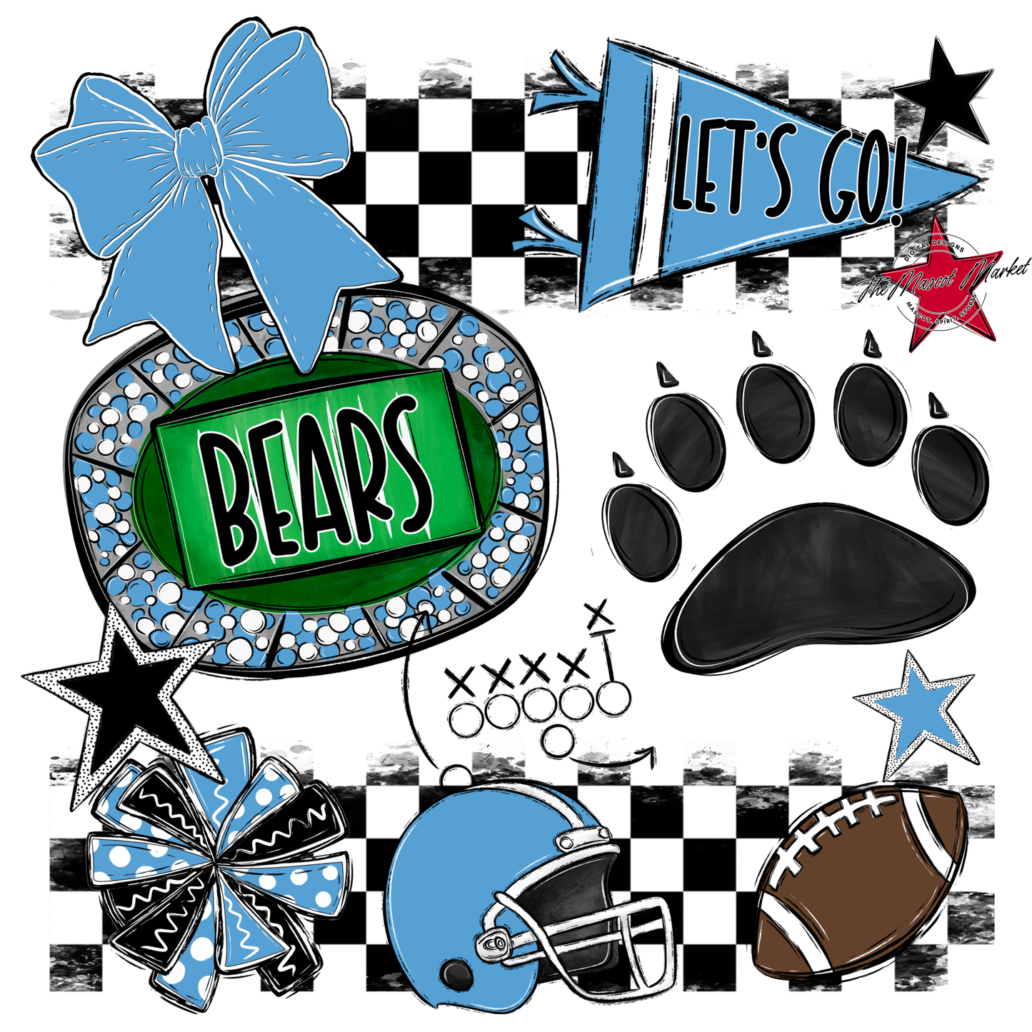 Bears Checker Spirit Design w Paw-Carolina Blue