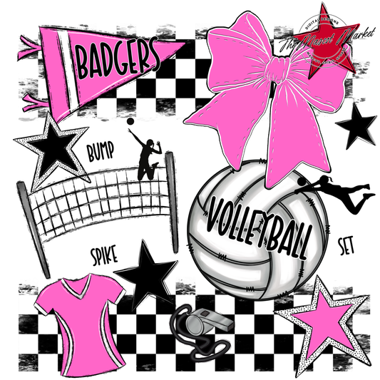 Badgers Volleyball Checkers Design-Baby Pink