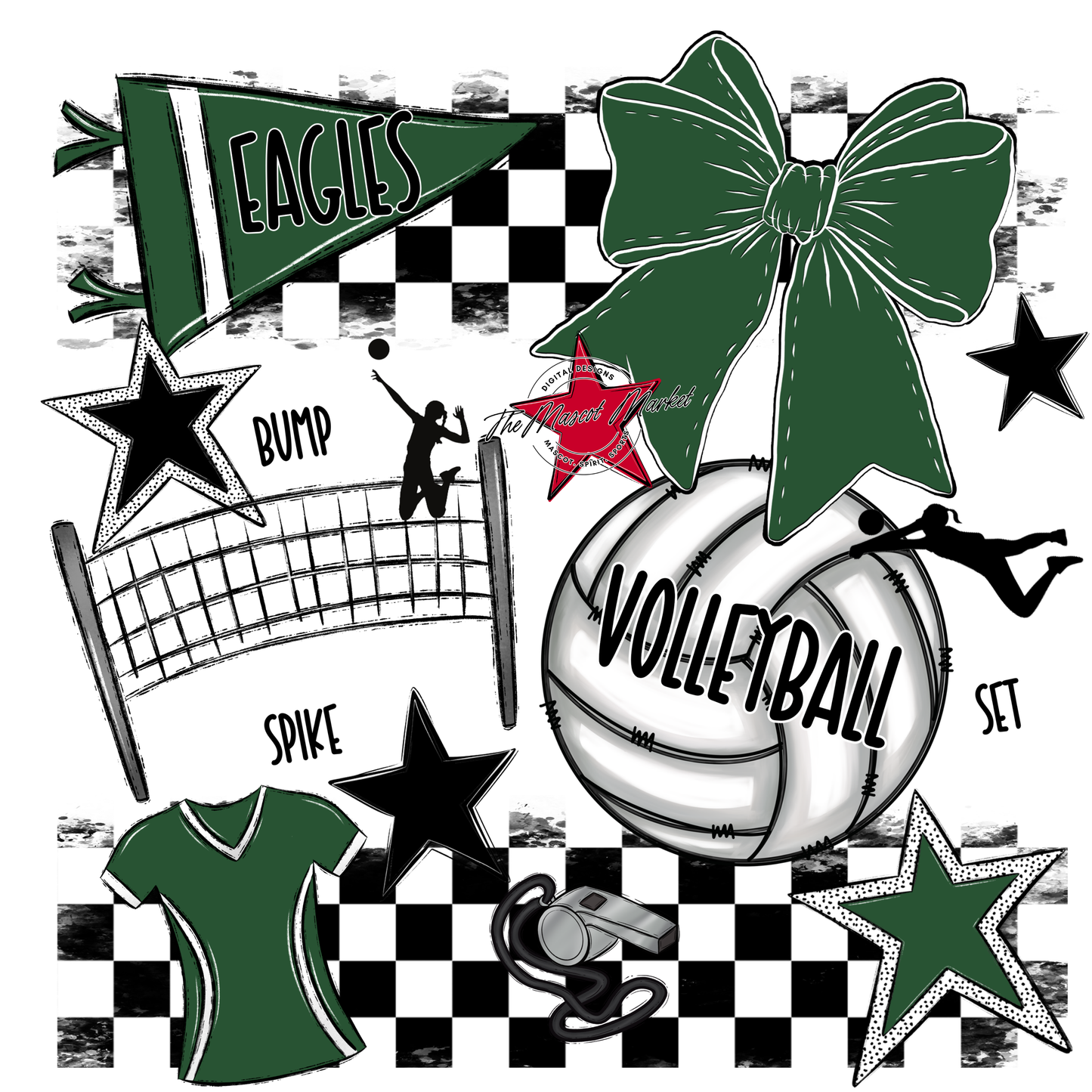 Eagles Volleyball Checkers Design-Green