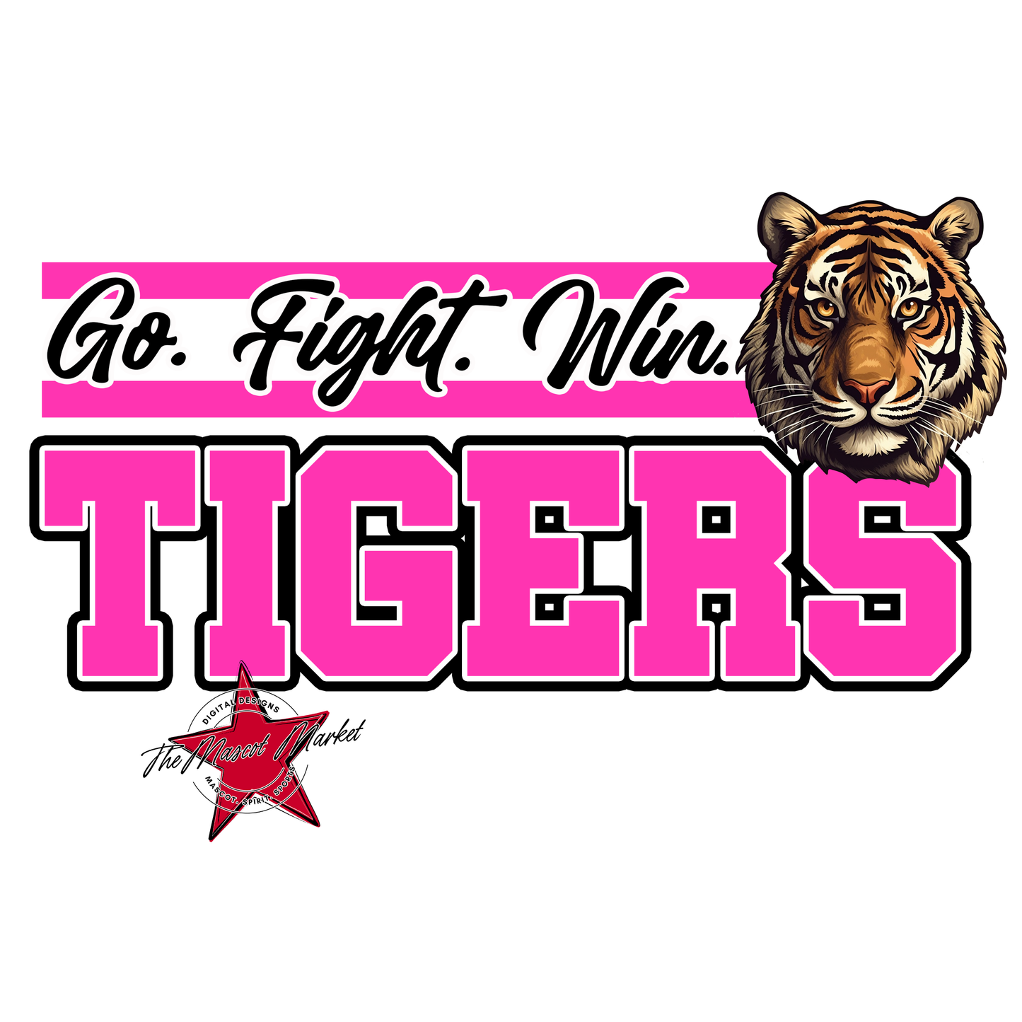 Tigers Go Fight Win Mascot Lines-Pink