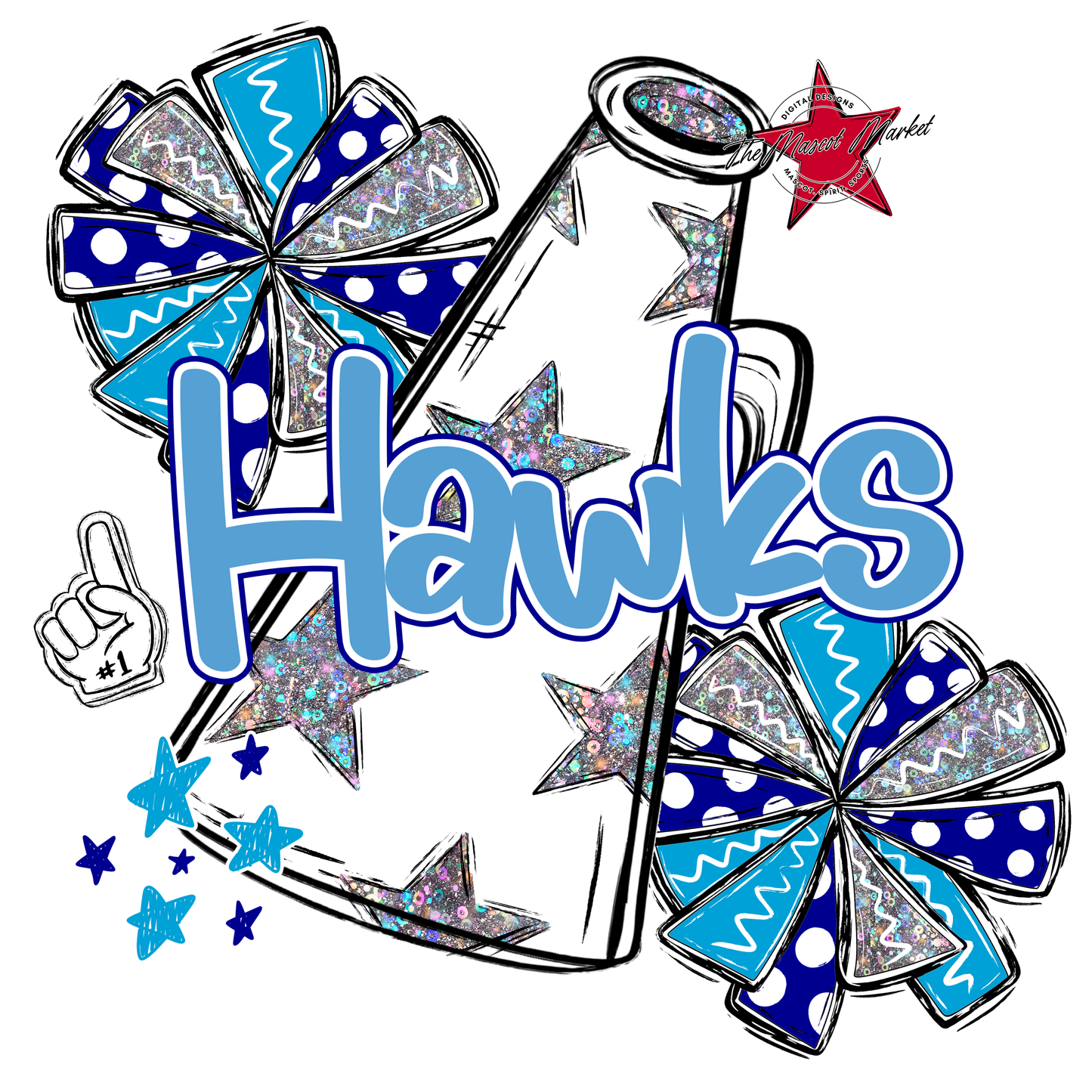 Hawks Alpha Megaphone Design-Blue-Carolina Blue
