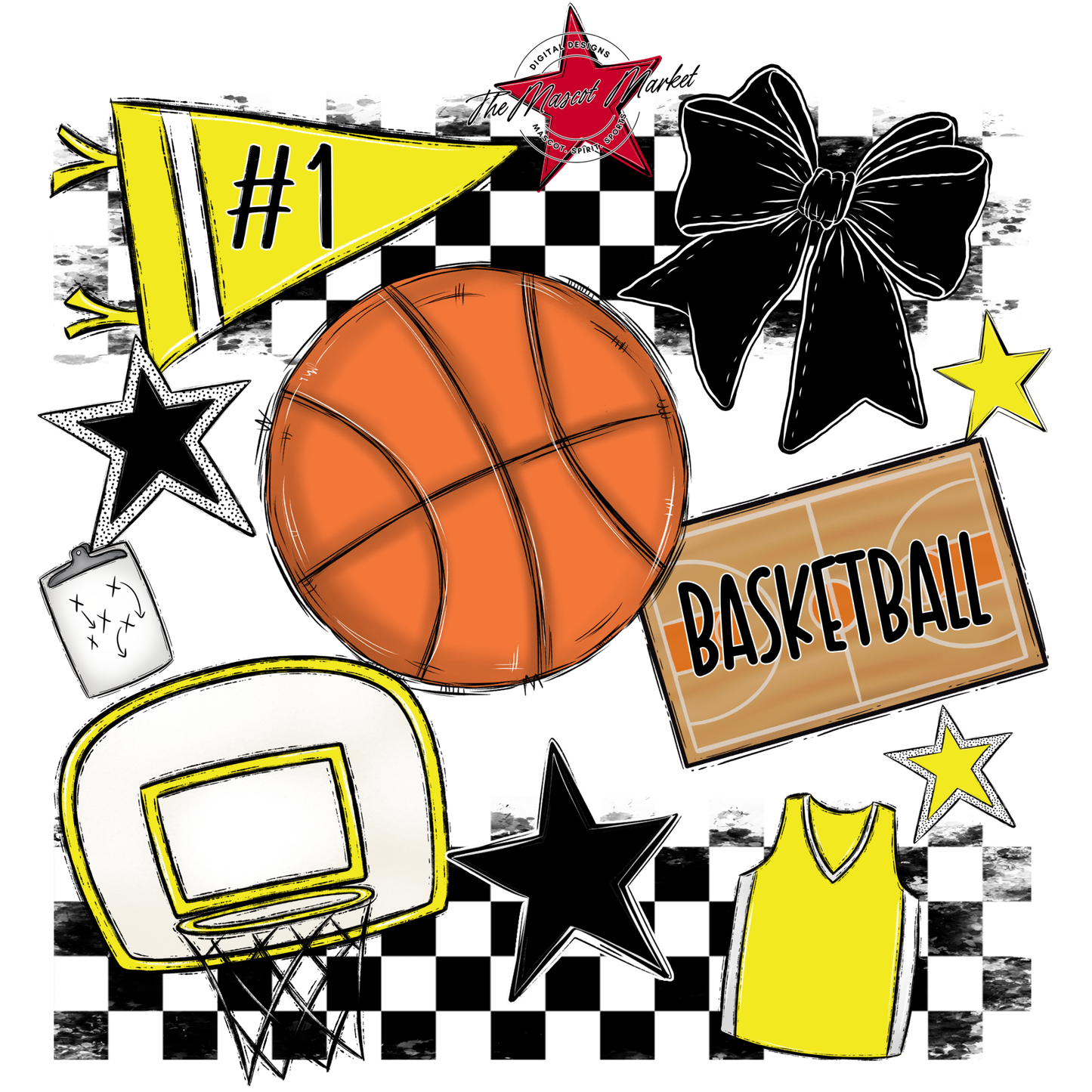 Basketball Checkers Spirit Design-Bright Yellow