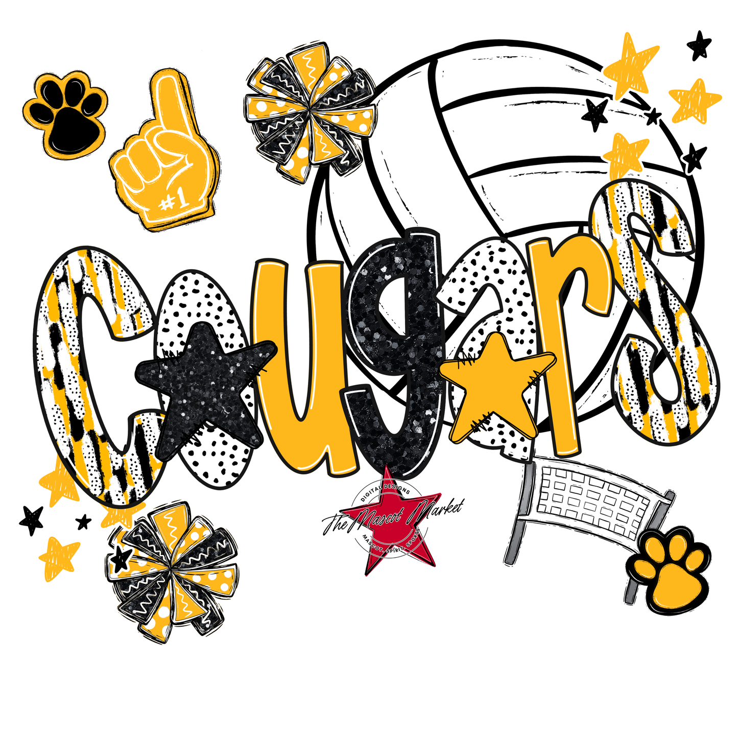 Cougars Volleyball Scrape-Yellow