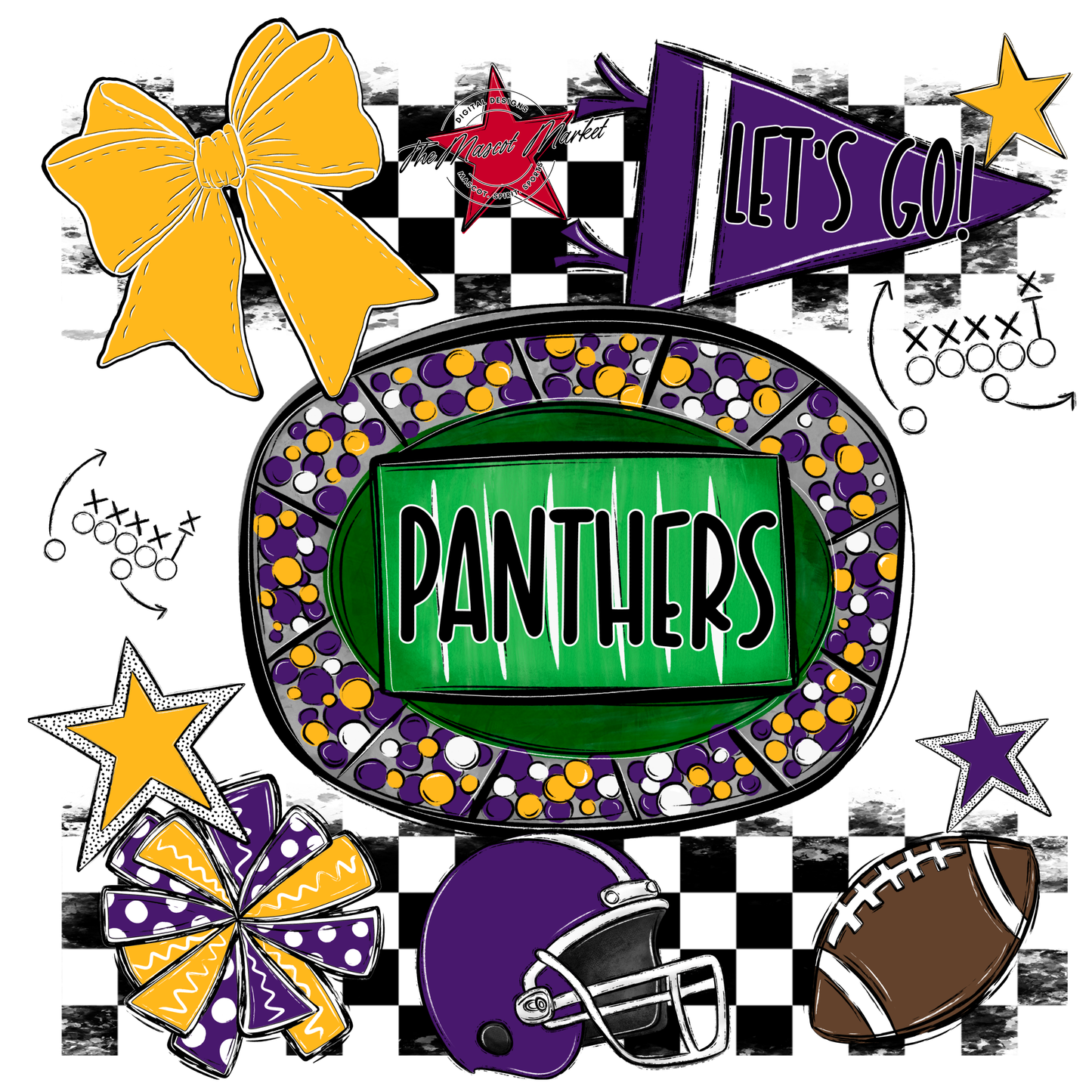 Panthers Checkers Spirit Design-Purple-Yellow