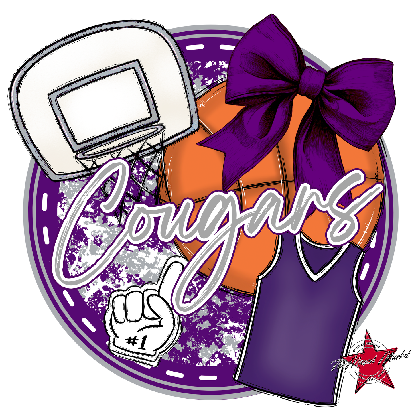 Cougars Circle Basketball Design-Purple-Grey