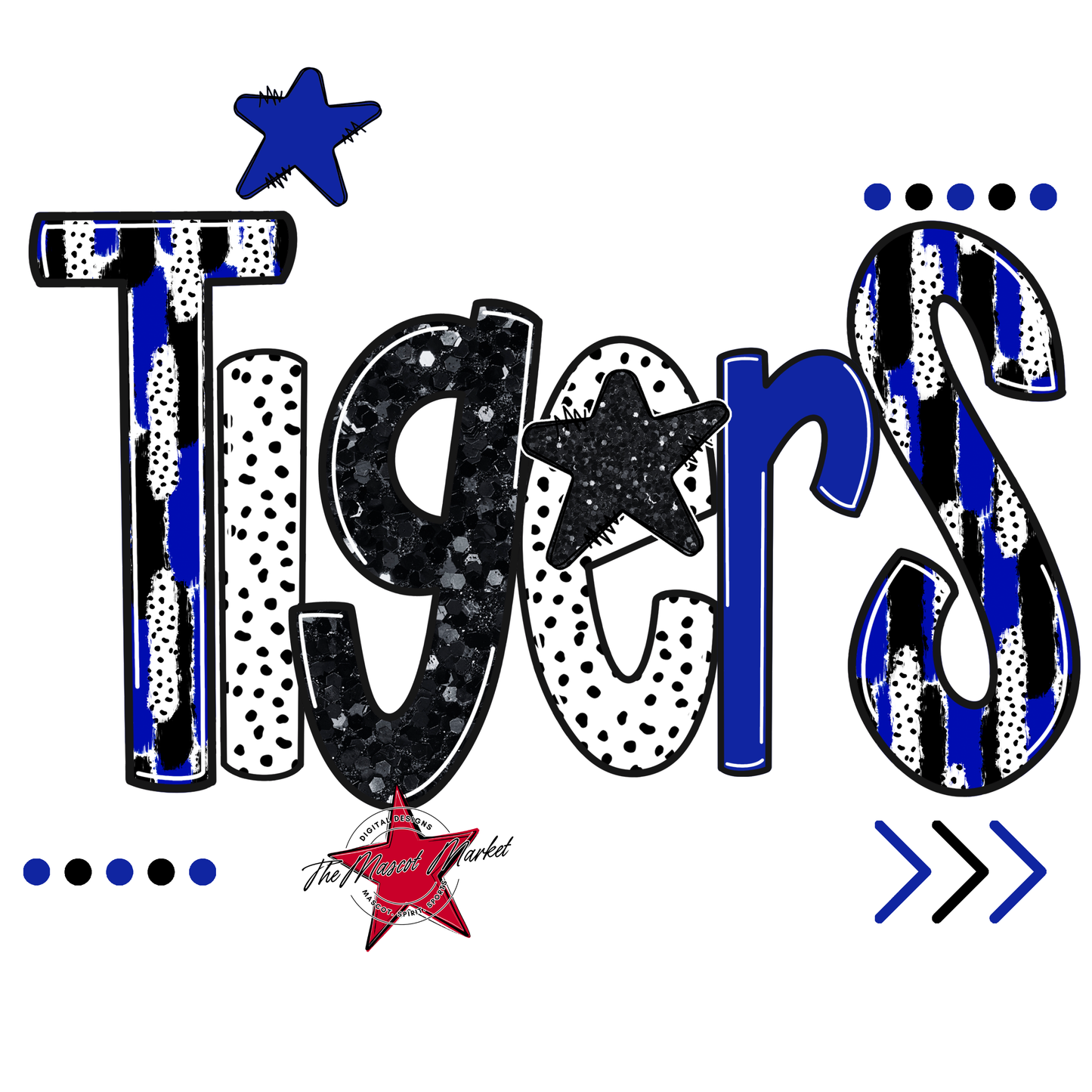 Tigers Brushstroke Alpha w Arrows-Royal Blue