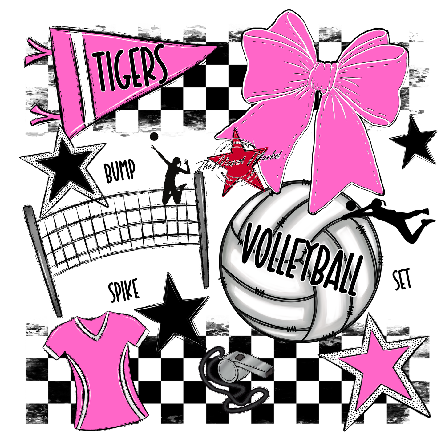 Tigers Checkers Volleyball Spirit Design-Baby Pink