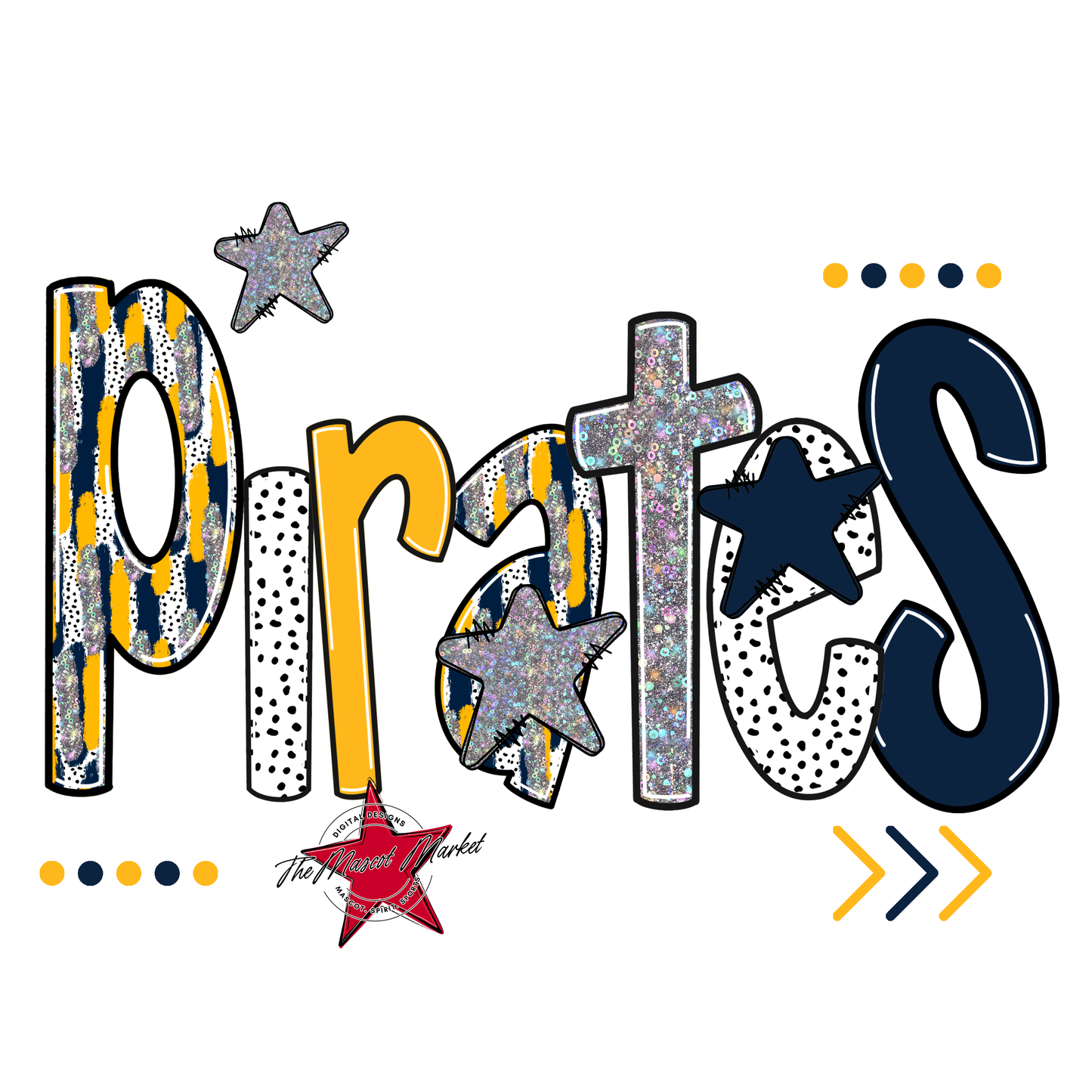 Pirates Brushstroke Alpha w Arrows-Navy-Yellow