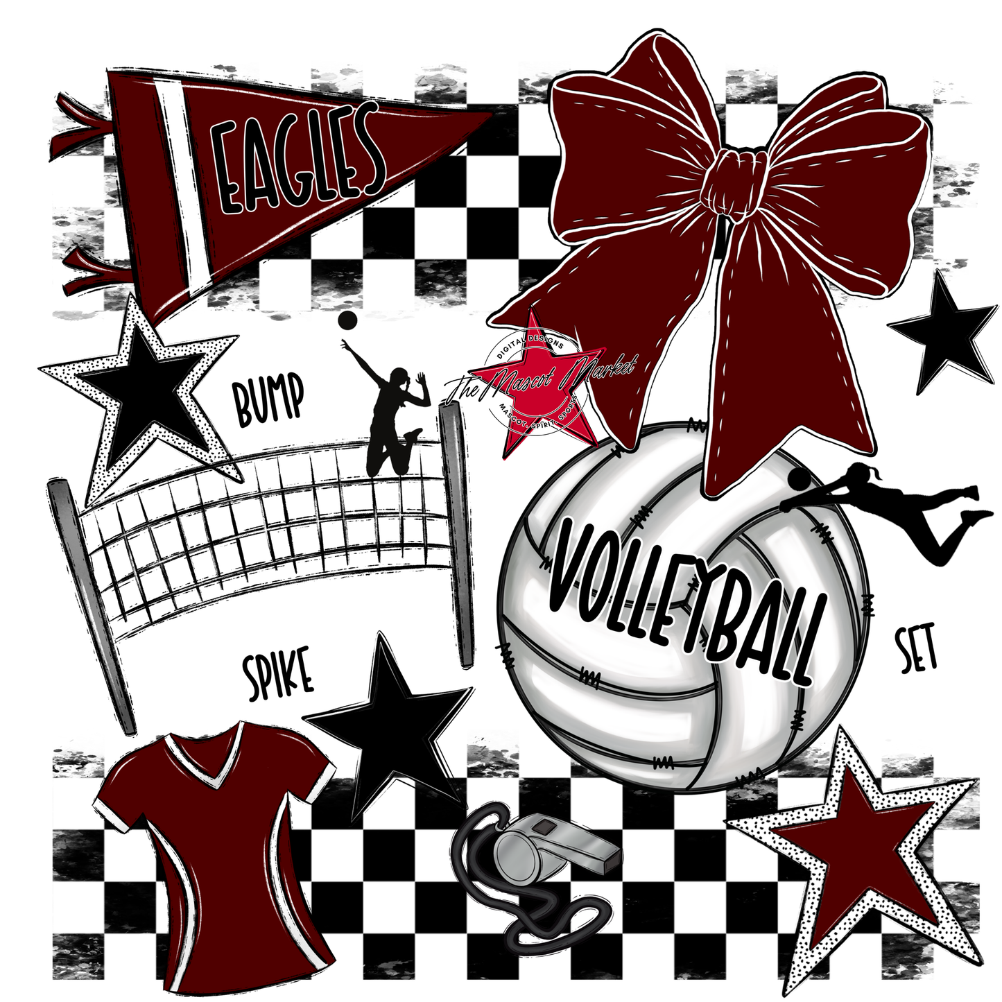 Eagles Volleyball Checkers Design-Maroon