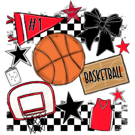 Basketball Checkers Spirit Design-Bright Red
