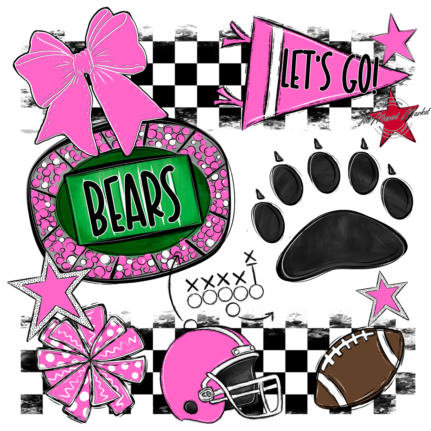 Bears Checker Spirit Design w Paw-Baby Pink