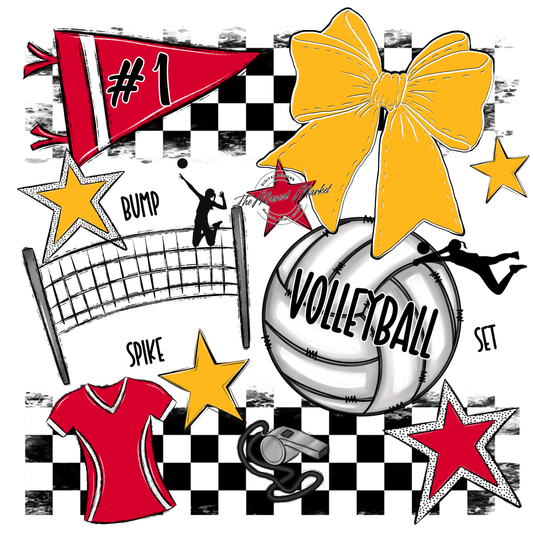 Volleyball Checkers Spirit Design-Red-Yellow