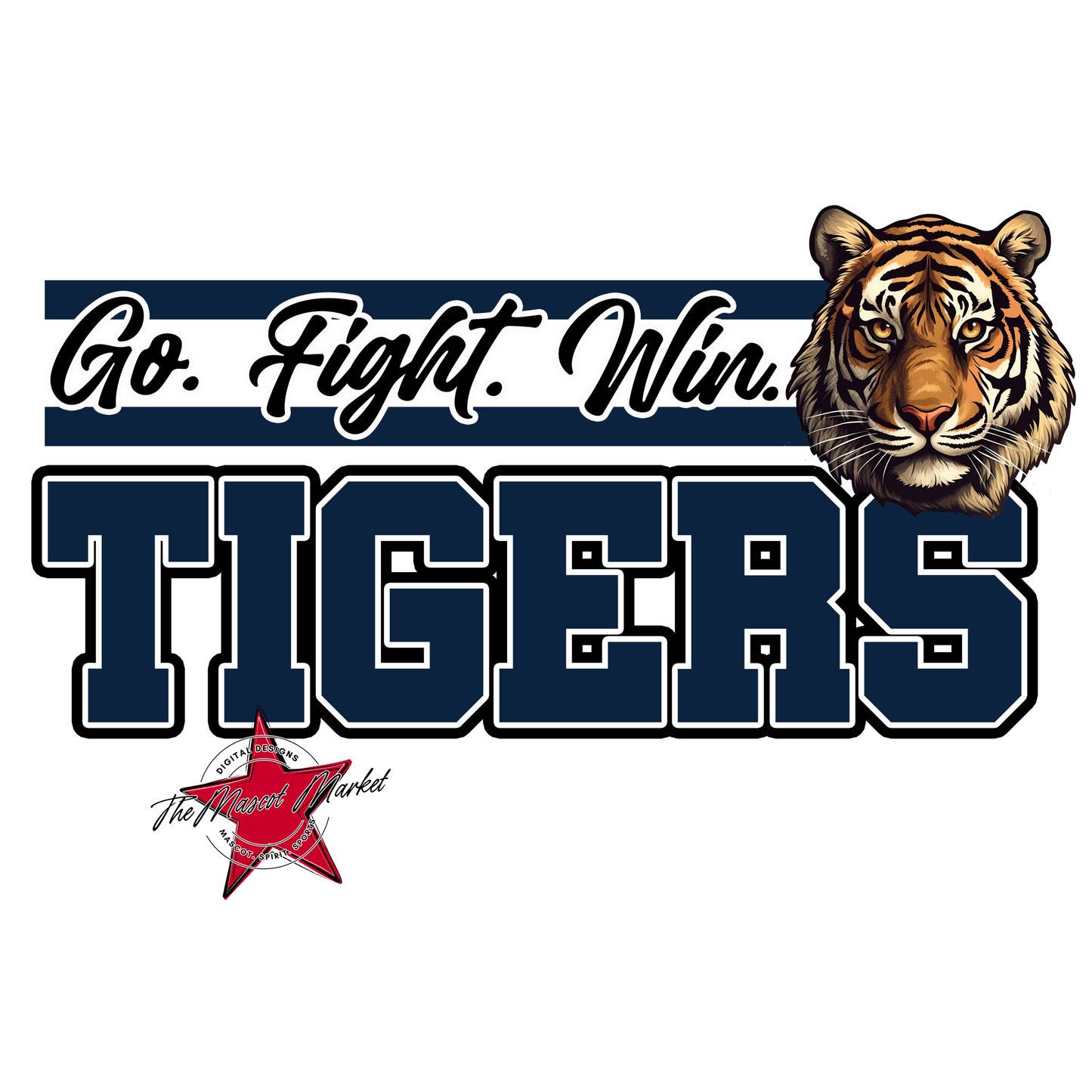 Tigers Go Fight Win Mascot Lines-Navy