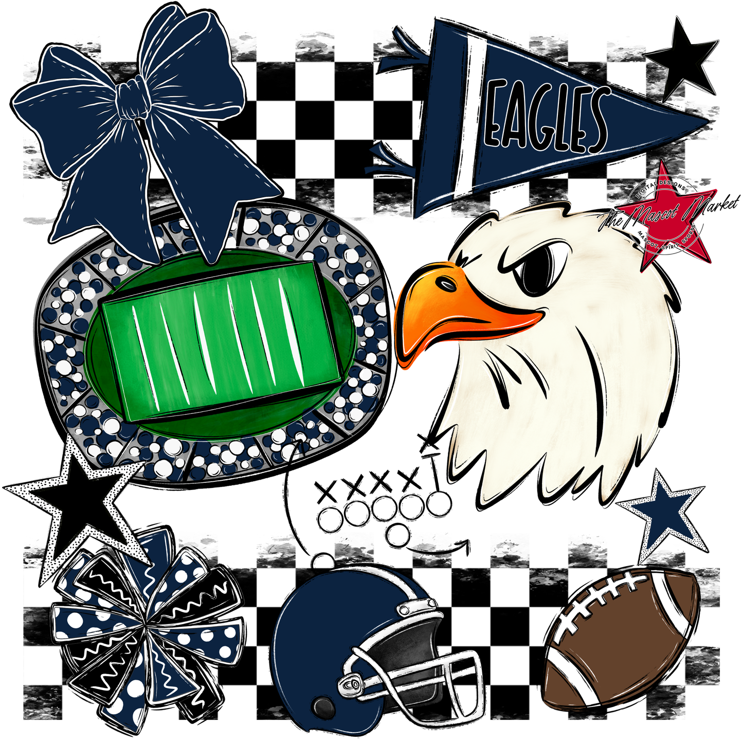 Eagles Checkers Mascot Spirit Design-Navy