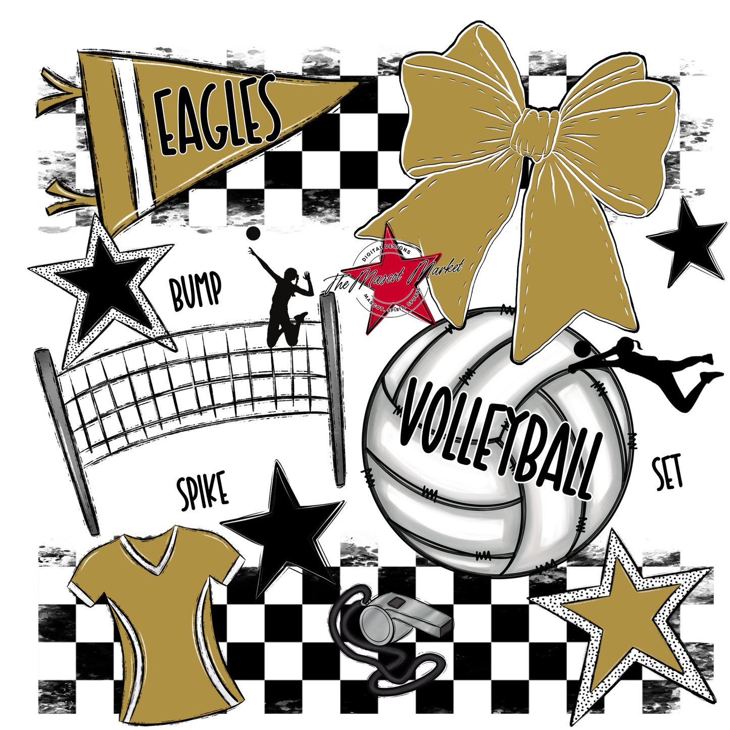 Eagles Volleyball Checkers Design-Gold