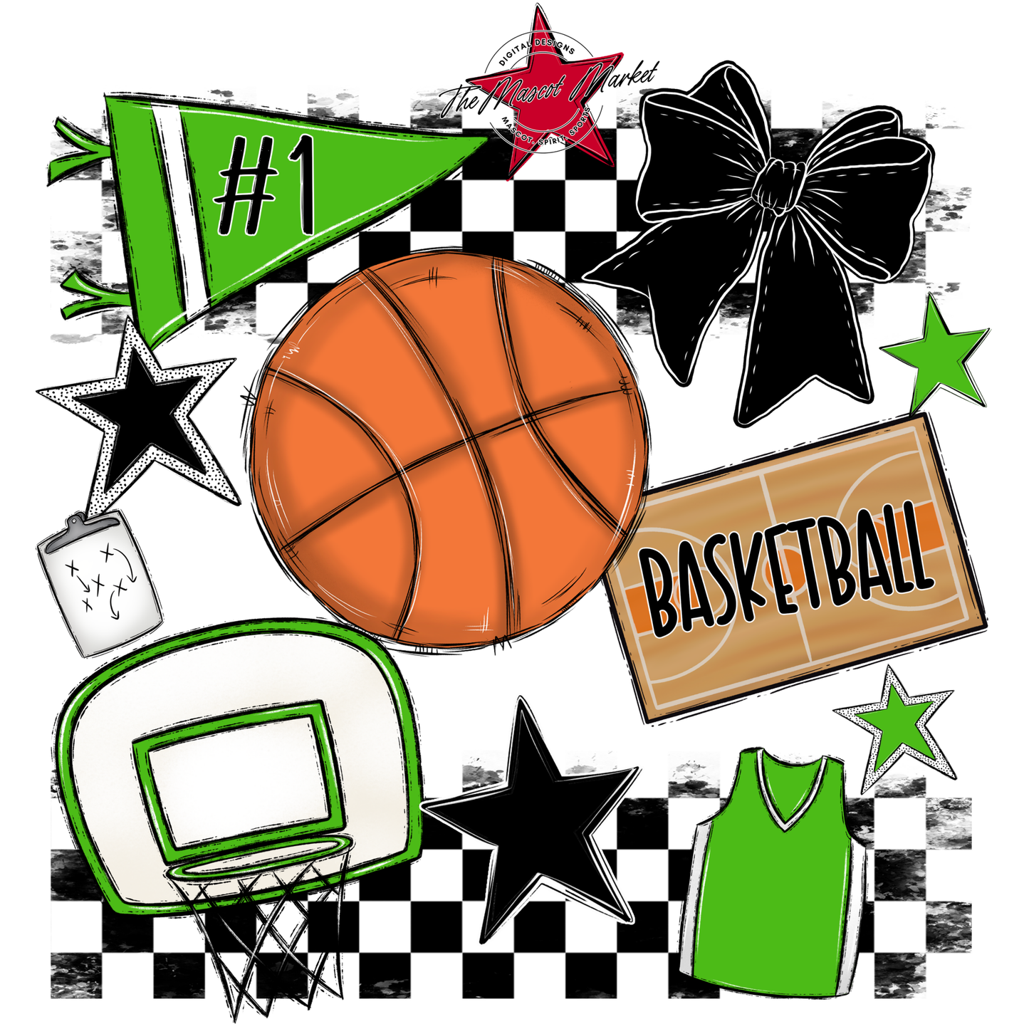 Basketball Checkers Spirit Design-Bright Green