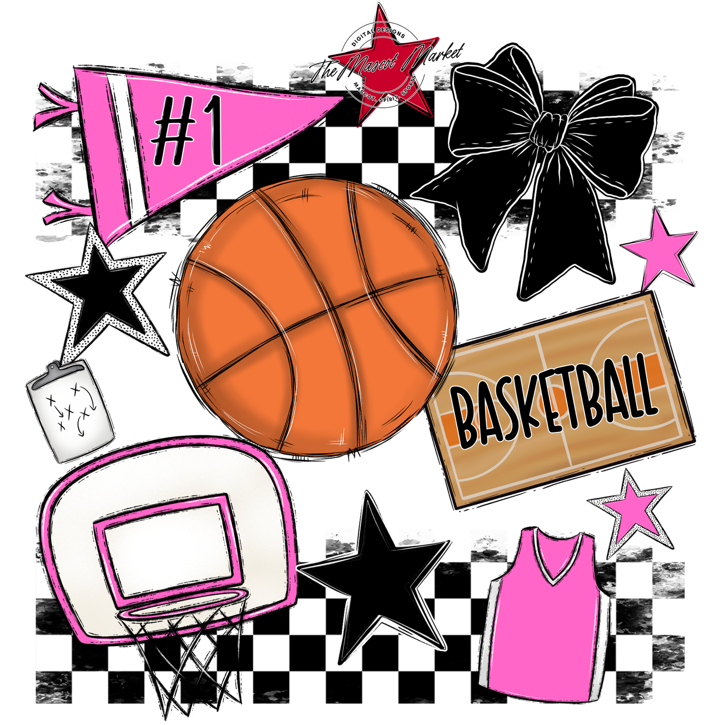 Basketball Checkers Spirit Design-Baby Pink