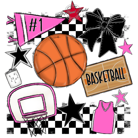 Basketball Checkers Spirit Design-Baby Pink