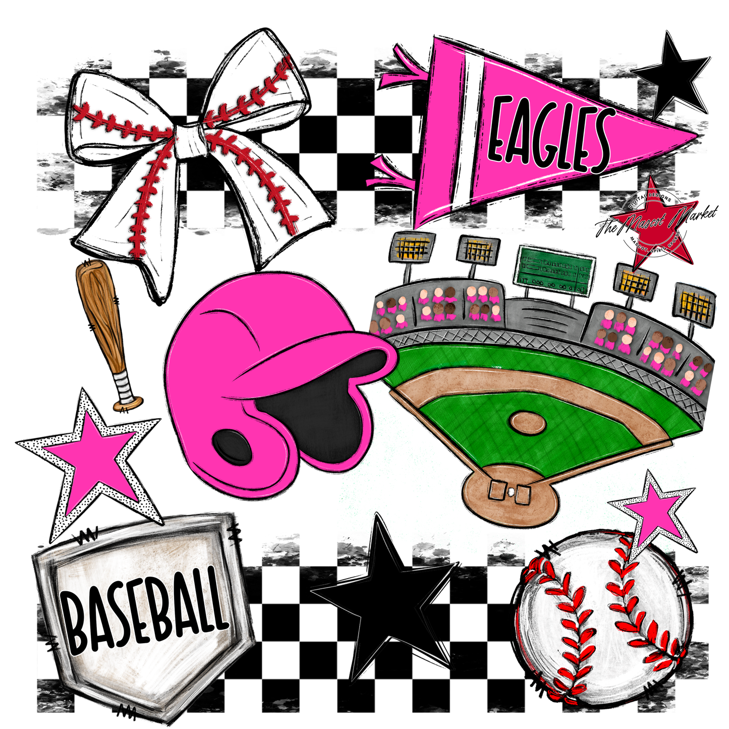Eagles Baseball Checkers Design-Pink