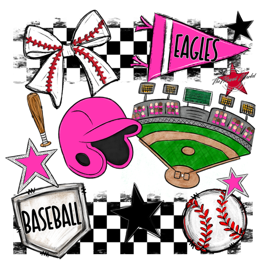 Eagles Baseball Checkers Design-Pink