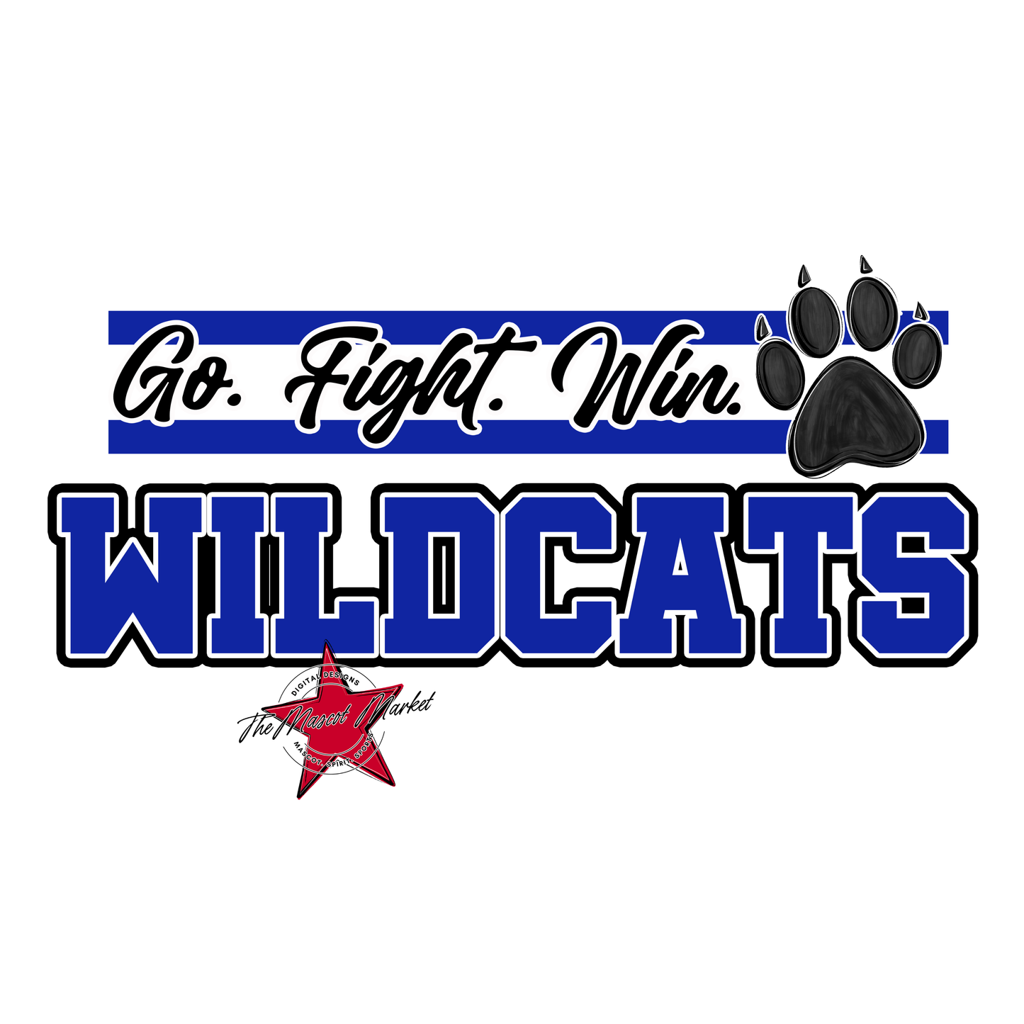 Wildcats Go Fight Win Mascot Lines-Royal Blue