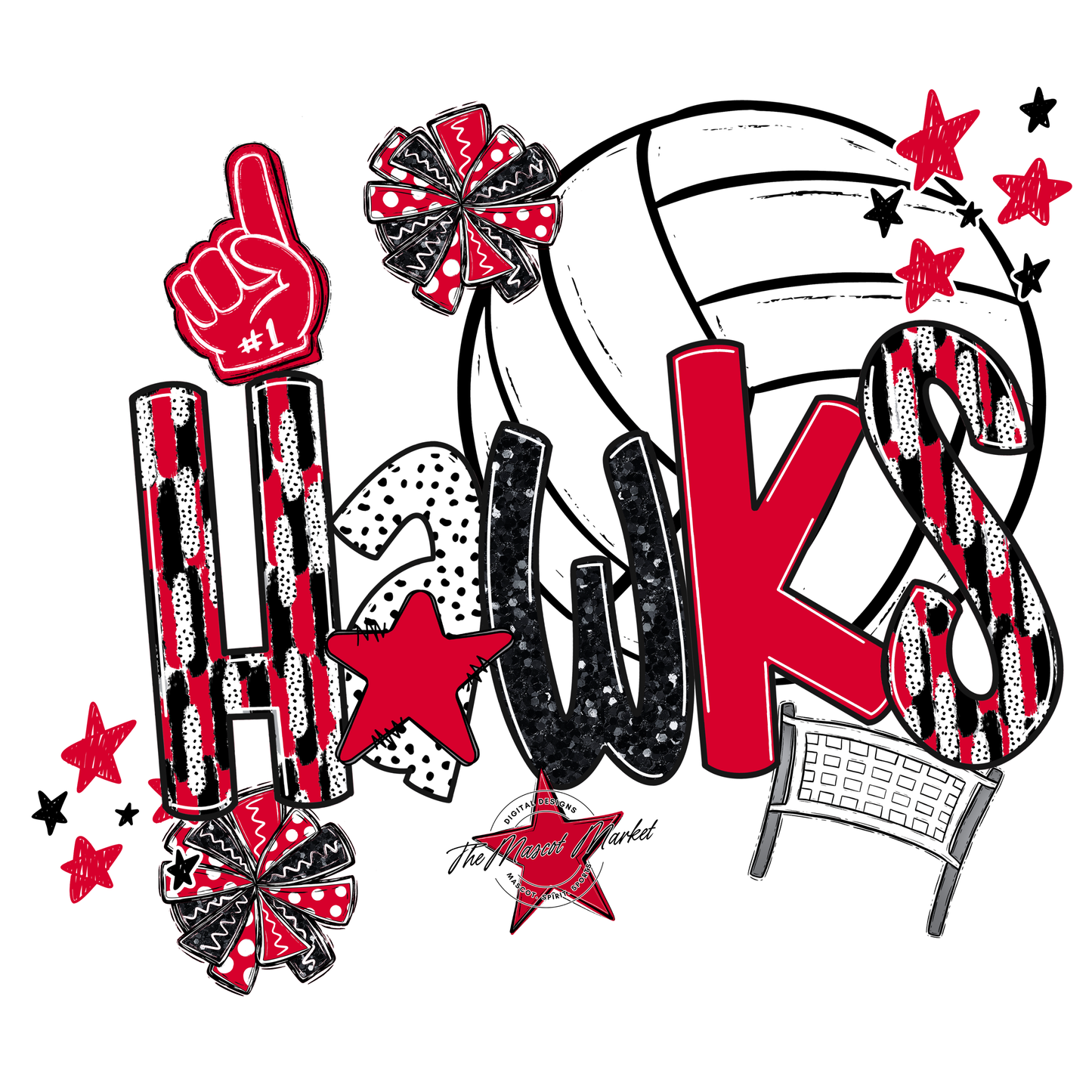 Hawks Volleyball Scrape-Red
