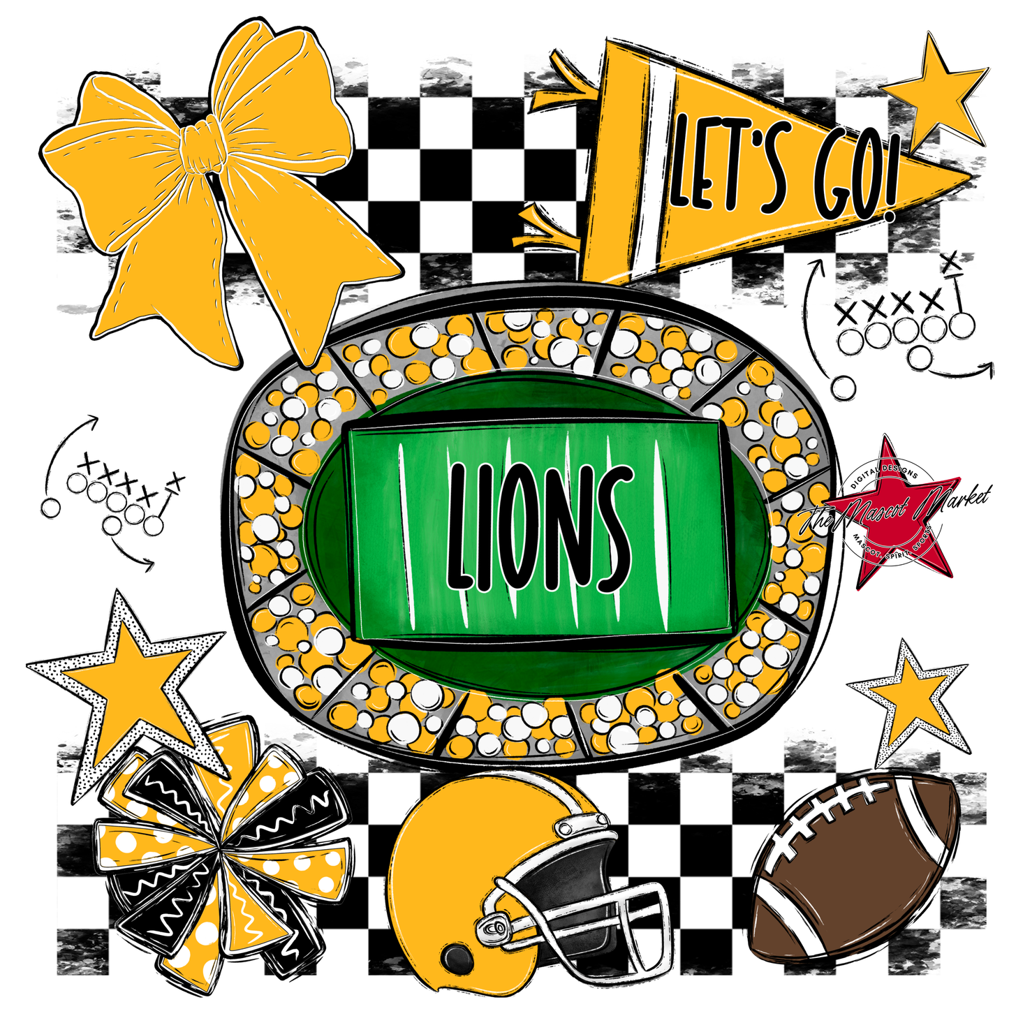 Lions Checkers Spirit Design-Yellow
