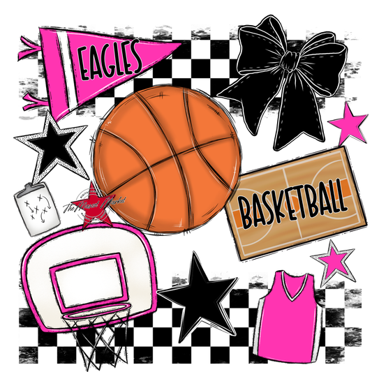 Eagles Basketball Checkers Design-Pink