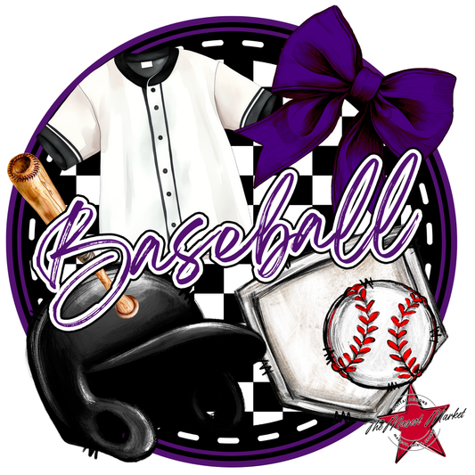 Circle Baseball Design w Bow-Purple