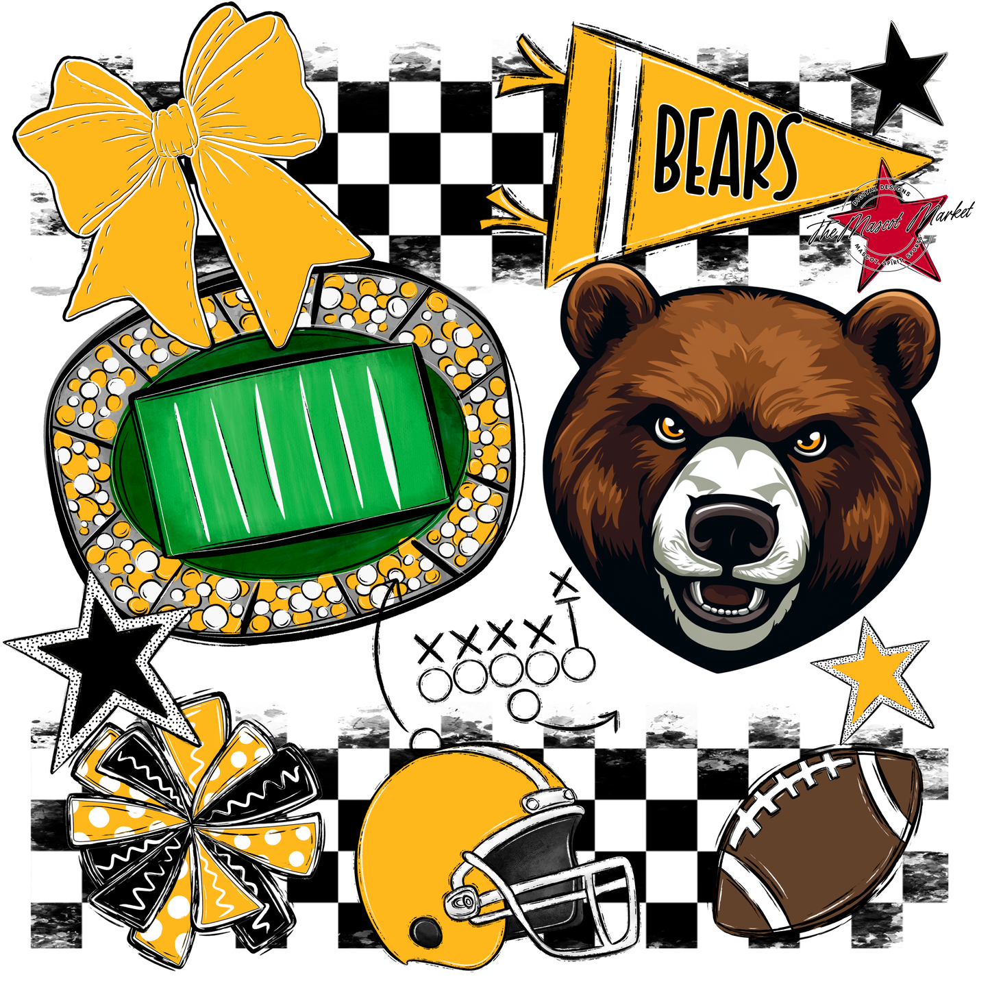 Bears Checker Mascot Spirit Design-Yellow