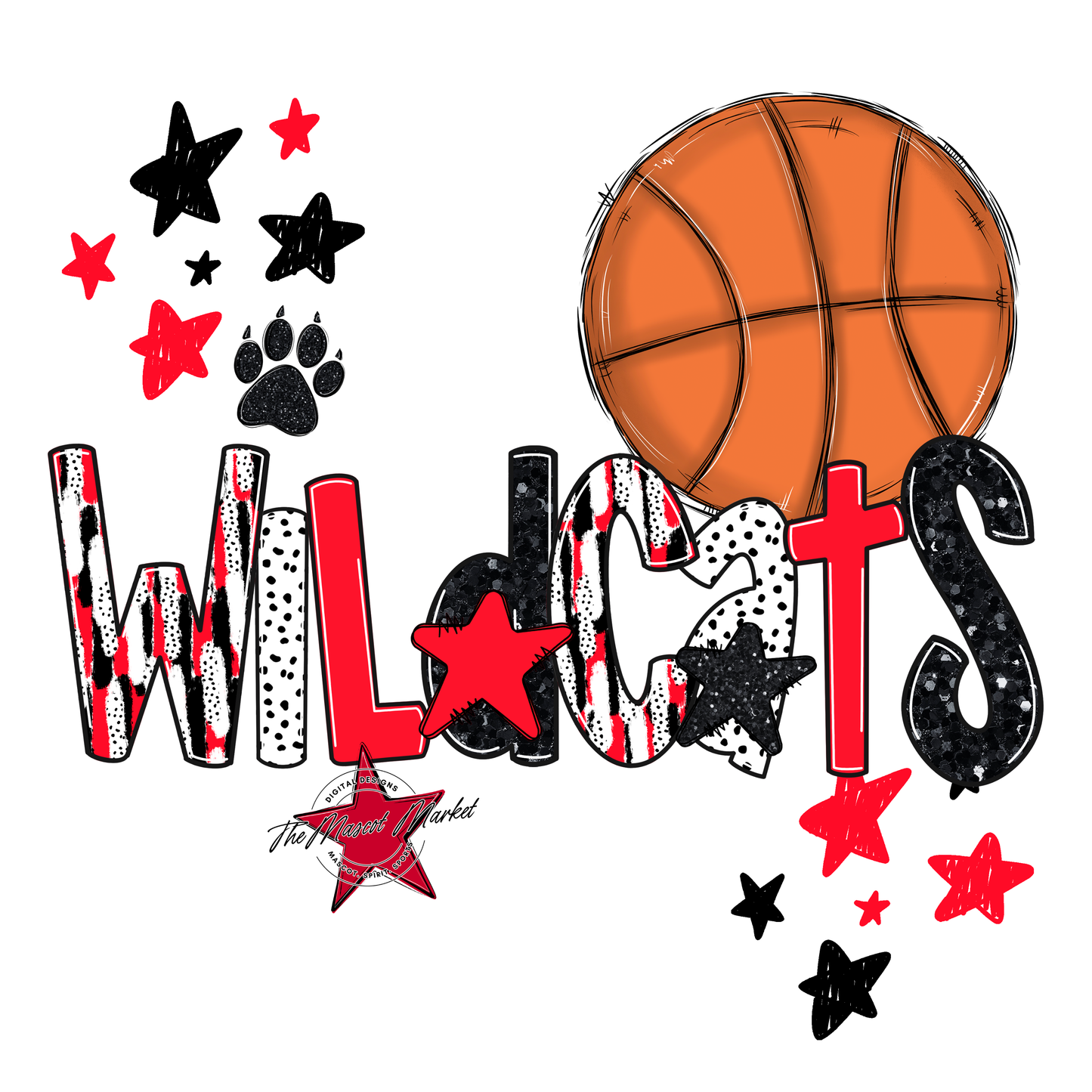 Wildcats Basketball Scrape-Bright Red