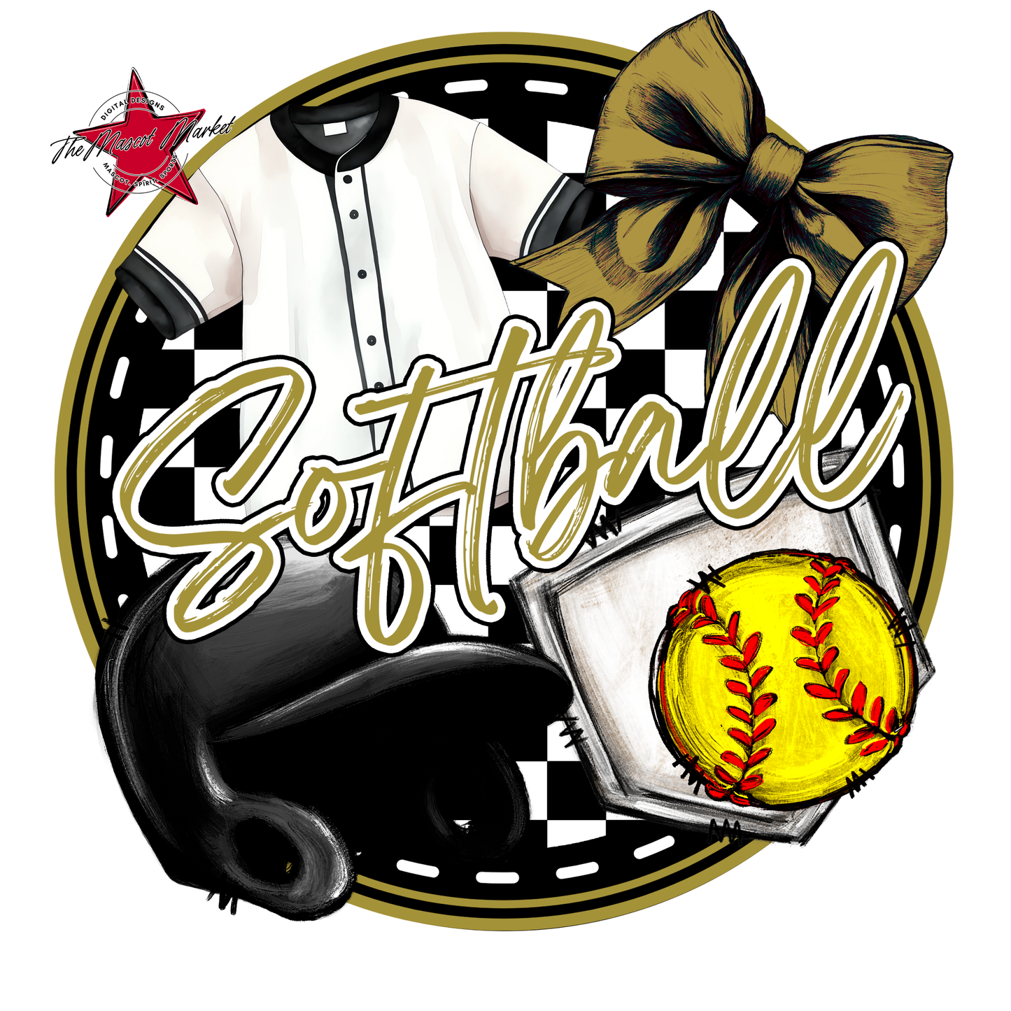Circle Softball Design-Gold