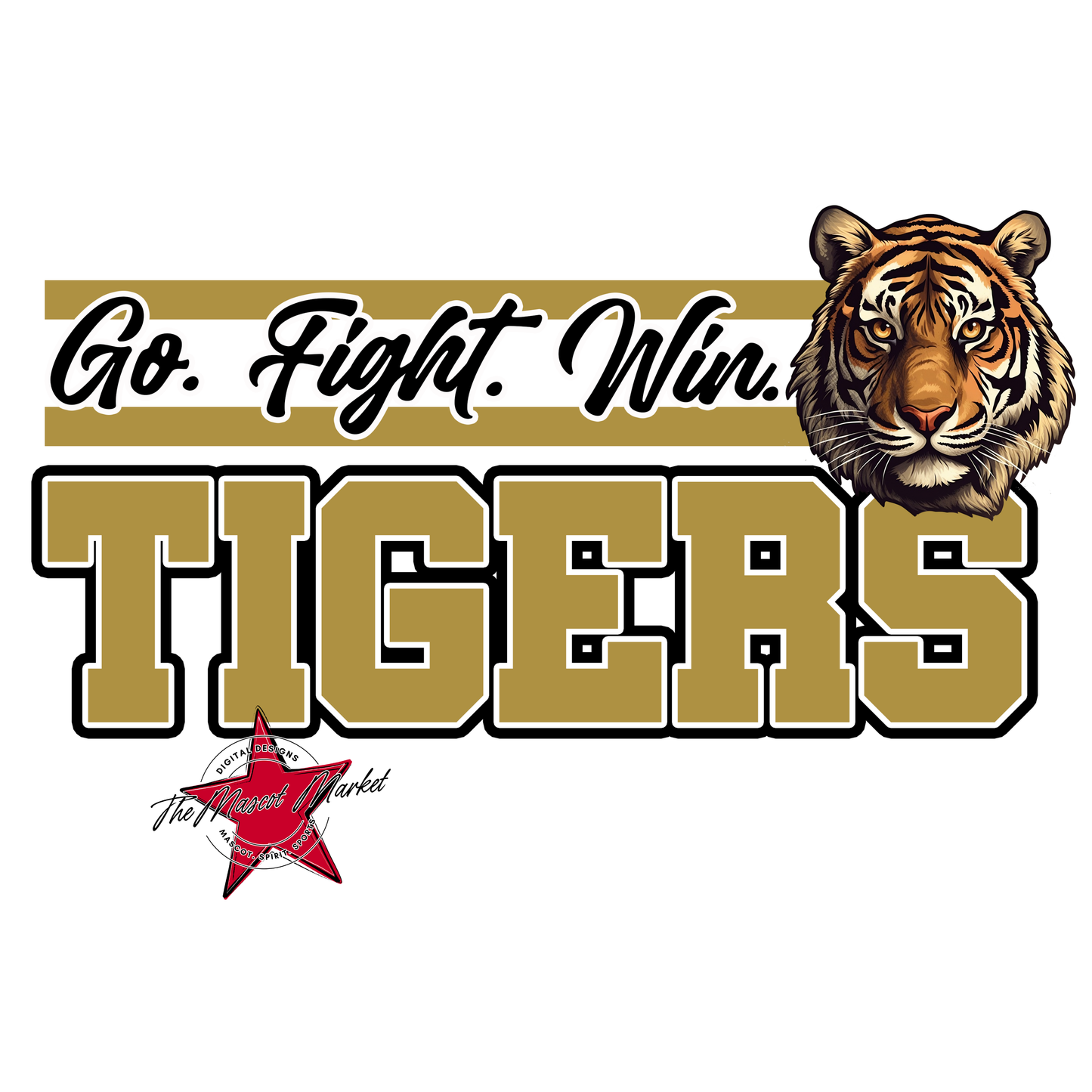 Tigers Go Fight Win Mascot Lines-Gold