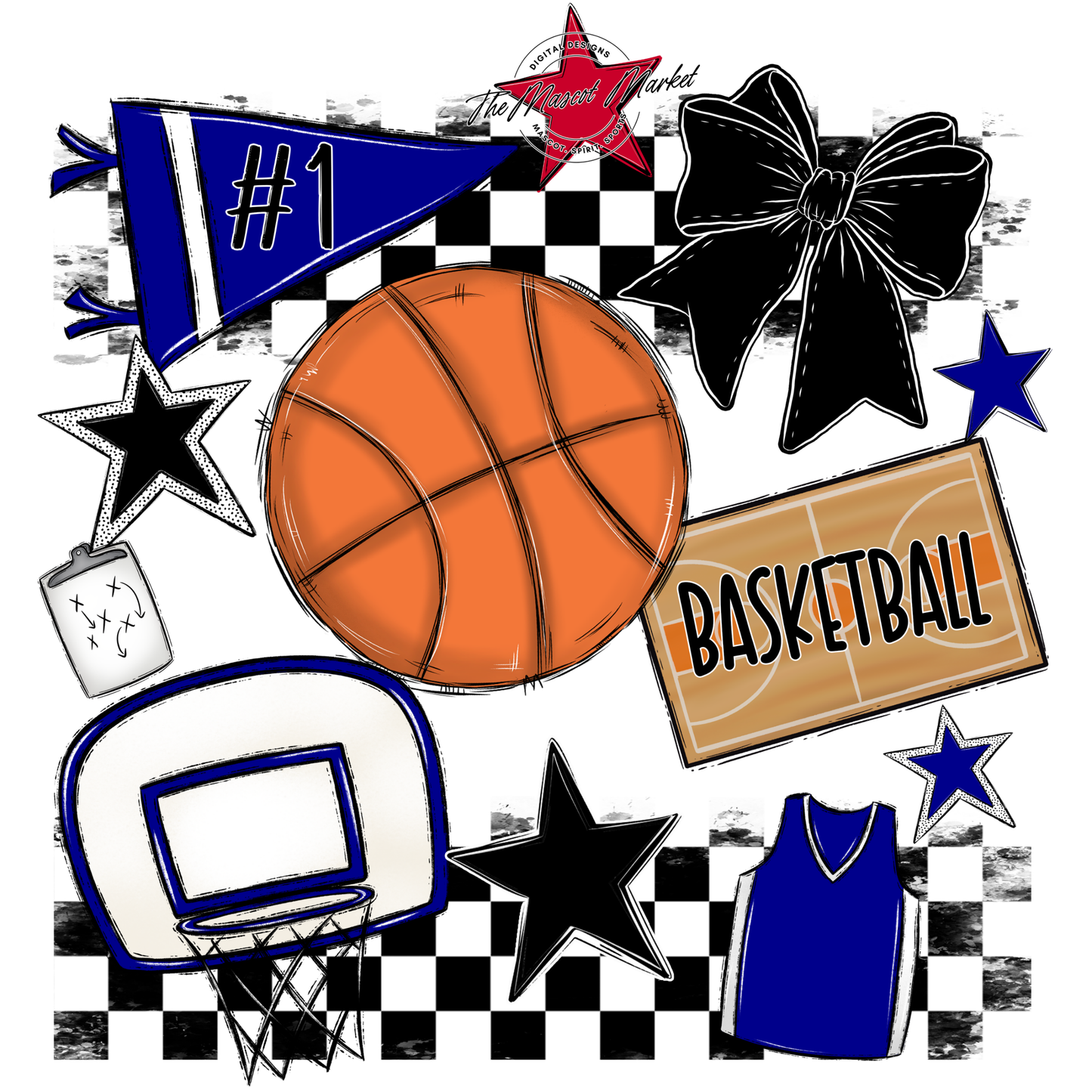 Basketball Checkers Spirit Design-Blue