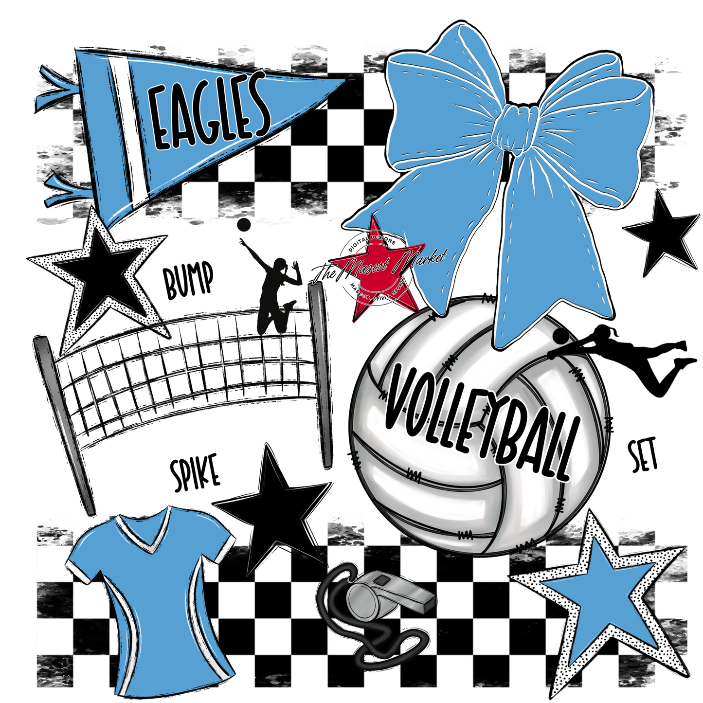 Eagles Volleyball Checkers Design-Carolina Blue