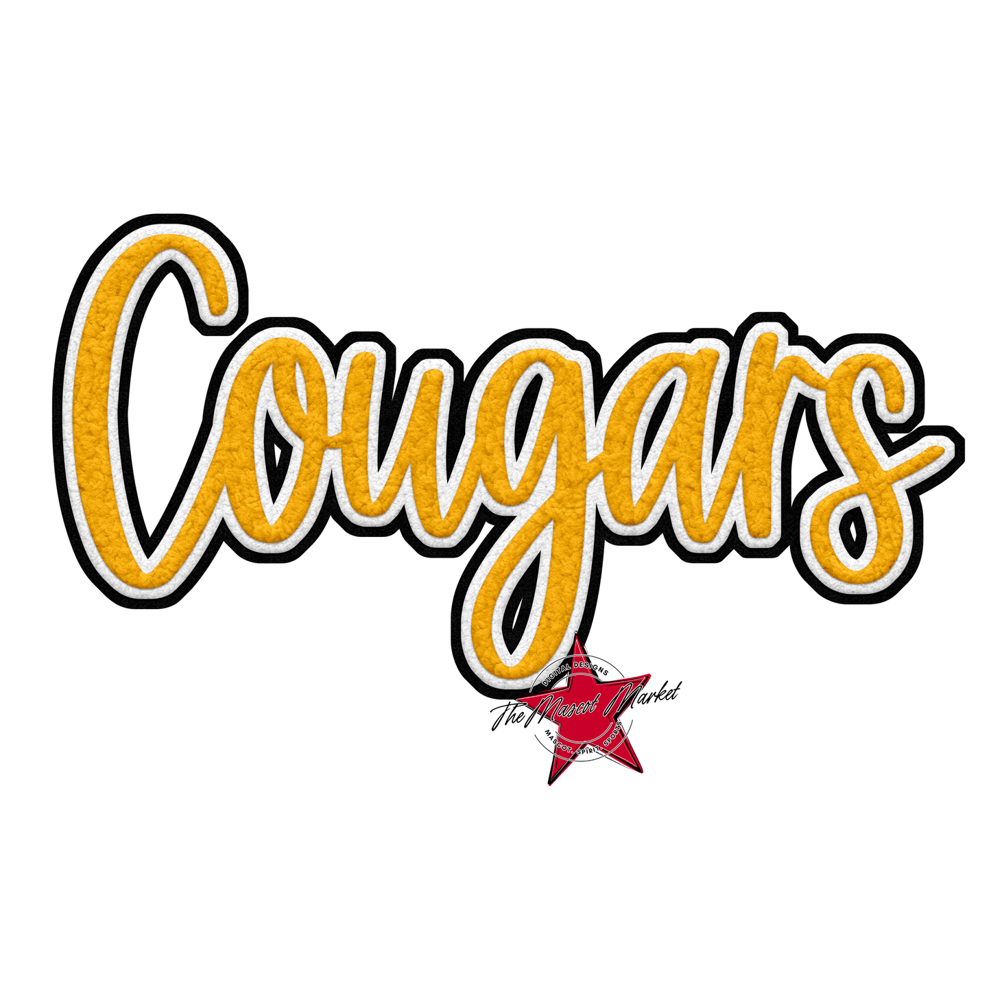 Cougars Faux Chenille Patch-Yellow
