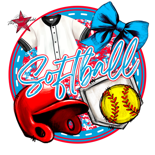 Circle Softball Design-Carolina Blue-Red