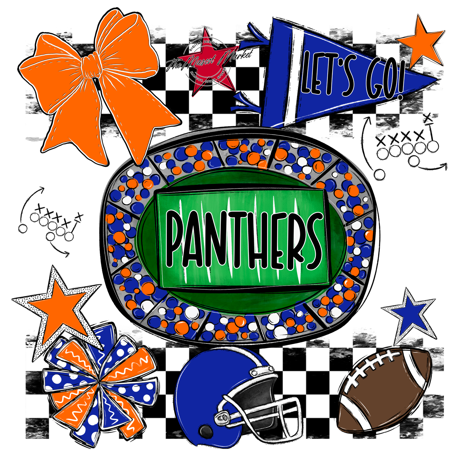 Panthers Checkers Spirit Design-Royal Blue-Orange