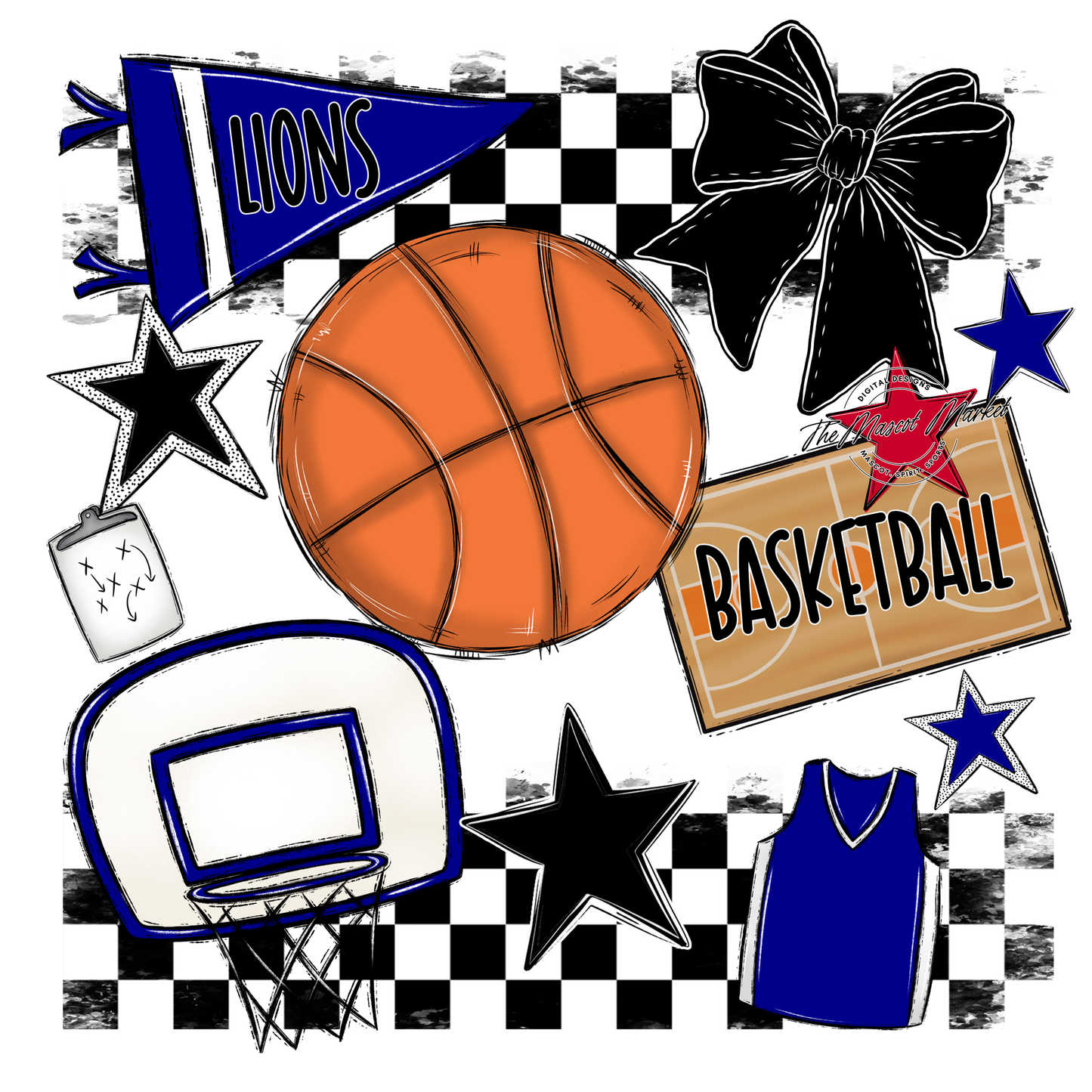 Lions Checkers Basketball Spirit Design-Blue