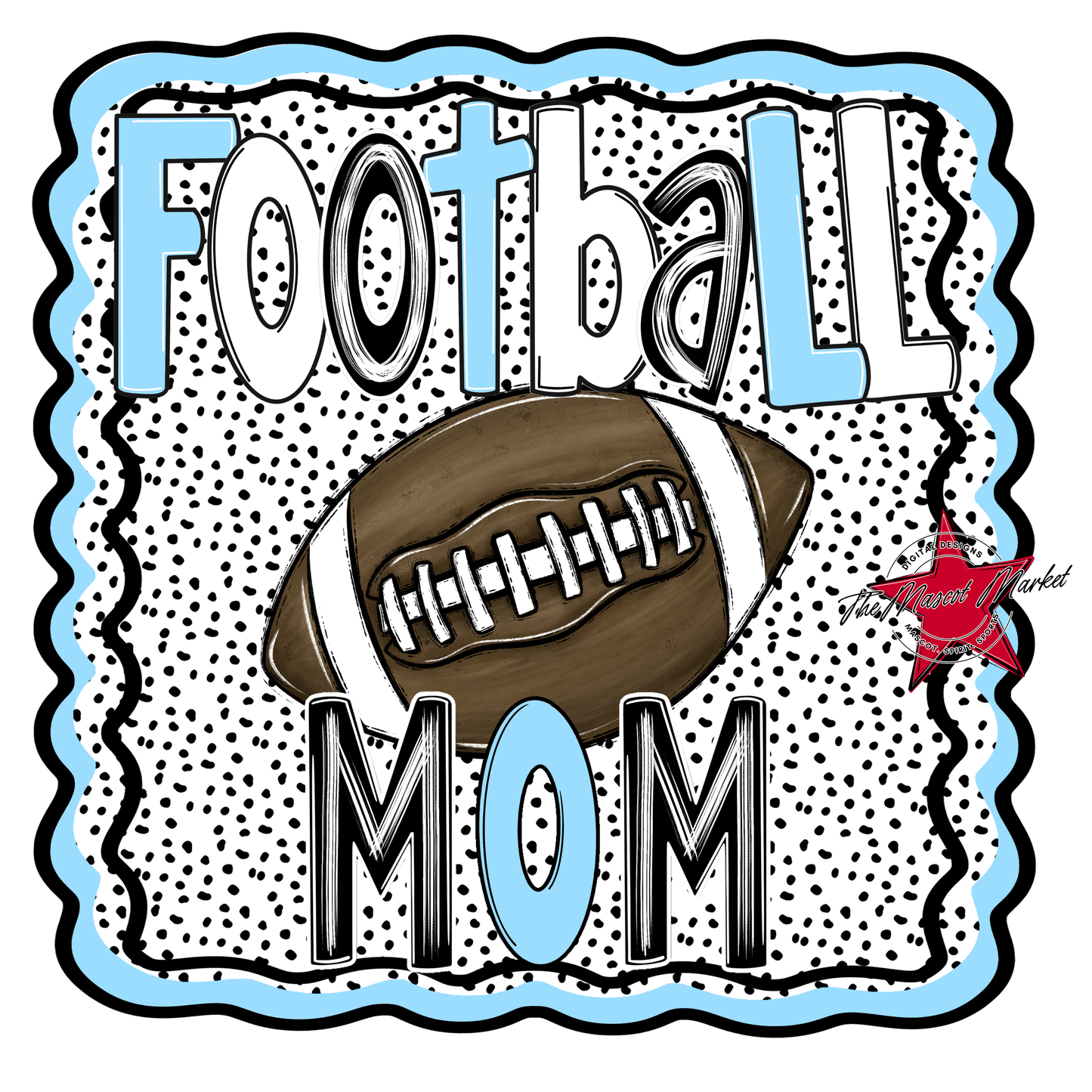 Football Mom Dot Design-Columbia Blue