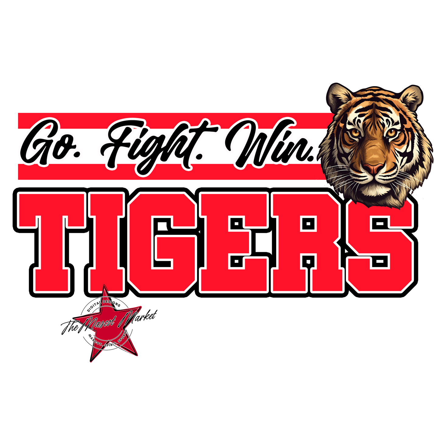 Tigers Go Fight Win Mascot Lines-Bright Red