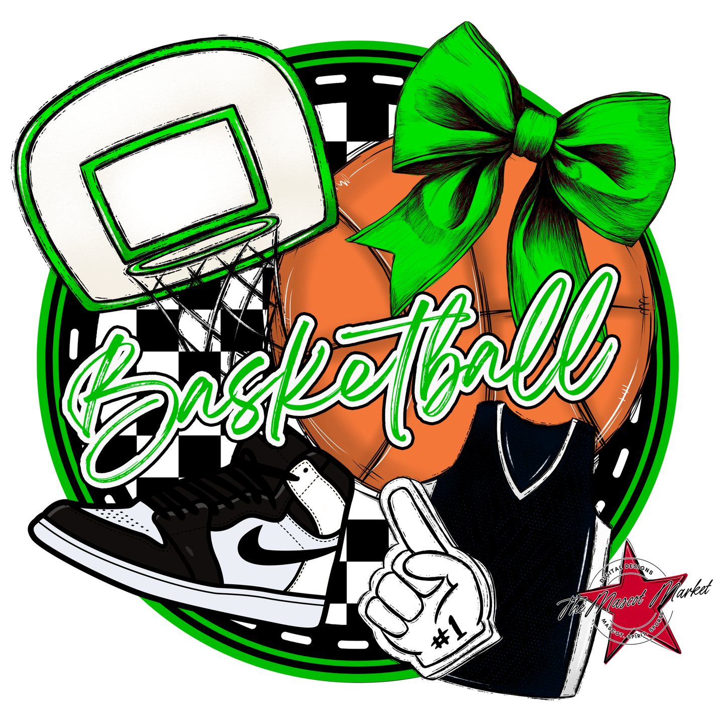 Circle Basketball Design-Bright Green