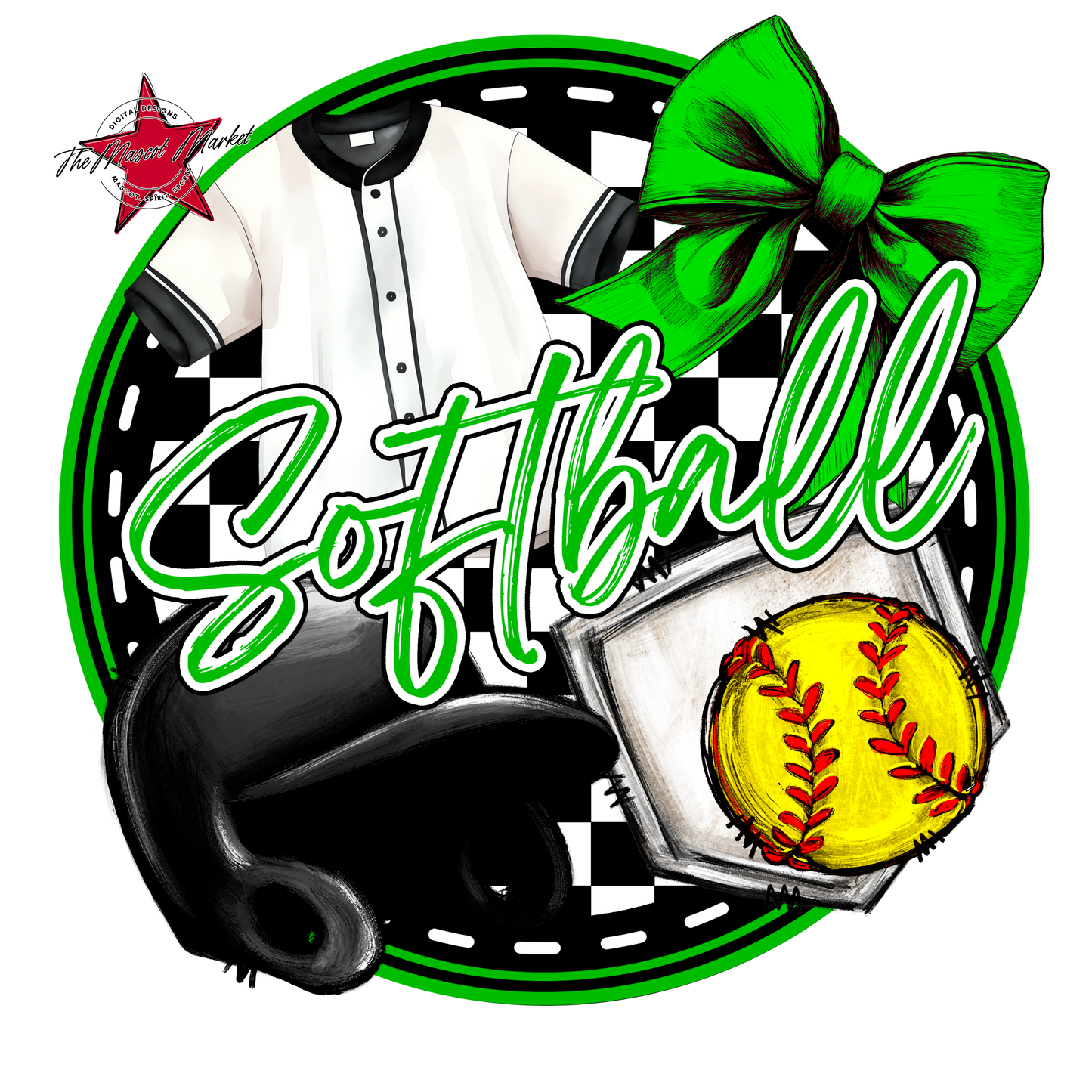 Circle Softball Design-Bright Green