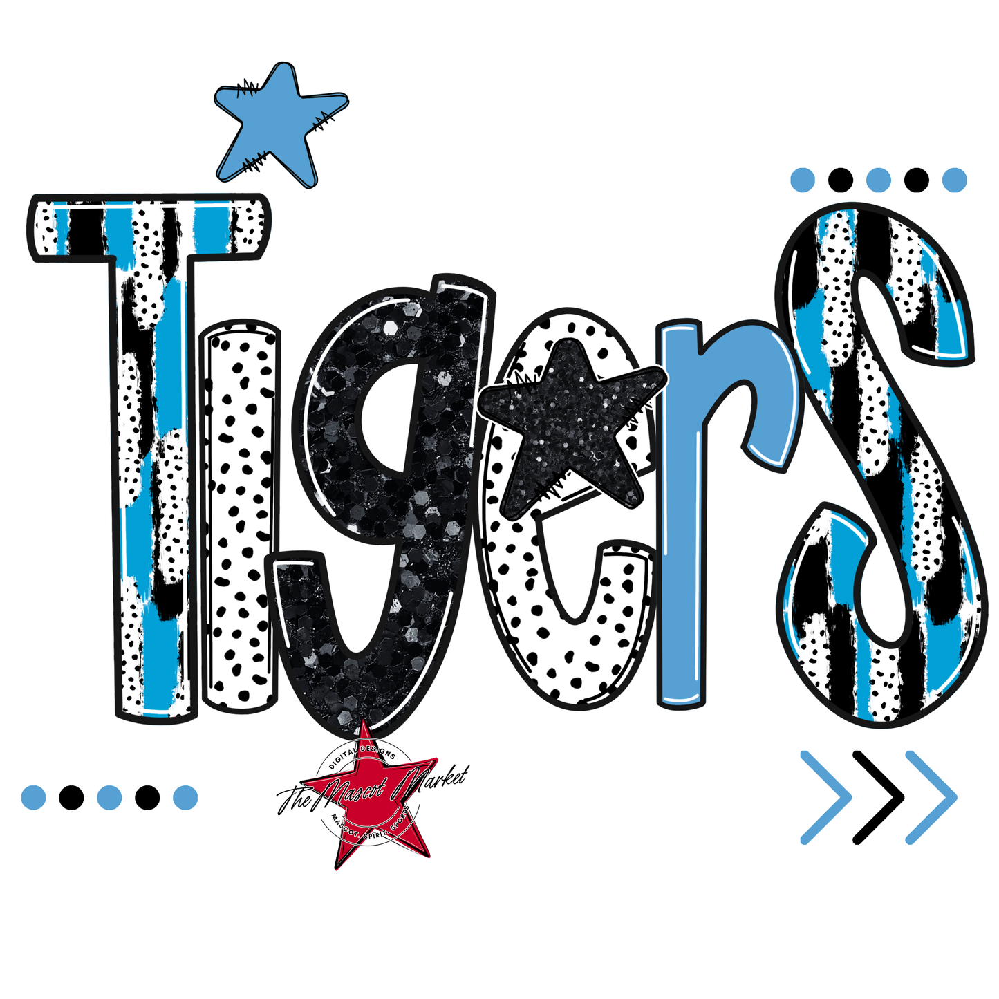 Tigers Brushstroke Alpha w Arrows-Carolina Blue